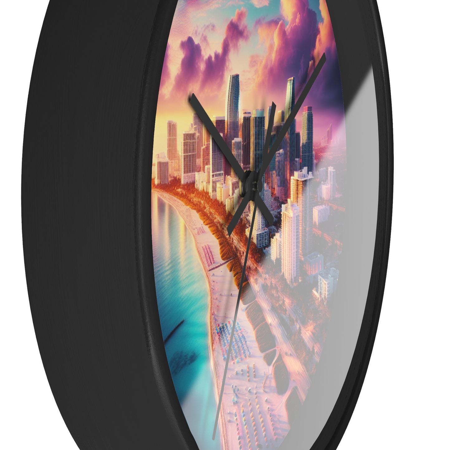 Miami Beach Skyline at Pastel Sunset Wall Art Clock