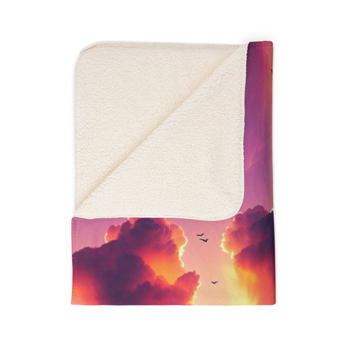 Sherpa Fleece Blanket 1111 "Divine Serenity: A Tropical 1111 Angelic Twilight Symphony" - with Tropical Beach Sunset, Palm Trees, Dolphins, and Sailboats