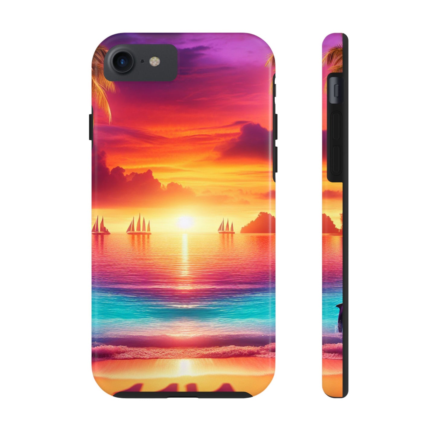 Iphone 16 15 14 13 12 10 9 8 7 Pro Plus and MaxTough Phone Case "Sunset Paradise: A Tropical Tranquility" - 1111 Tropical Beach Art