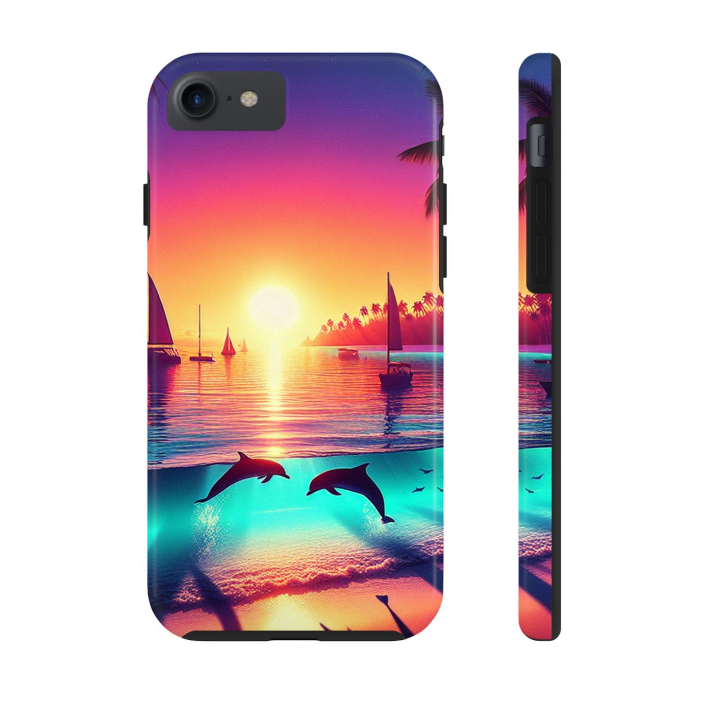 Iphone 16 15 14 13 12 11 10 9 8 7 Pro Plus and MaxTough Phone Case "Paradise Embrace: An Enchanting Sunset Symphony" - 1111 Tropical Beach Art