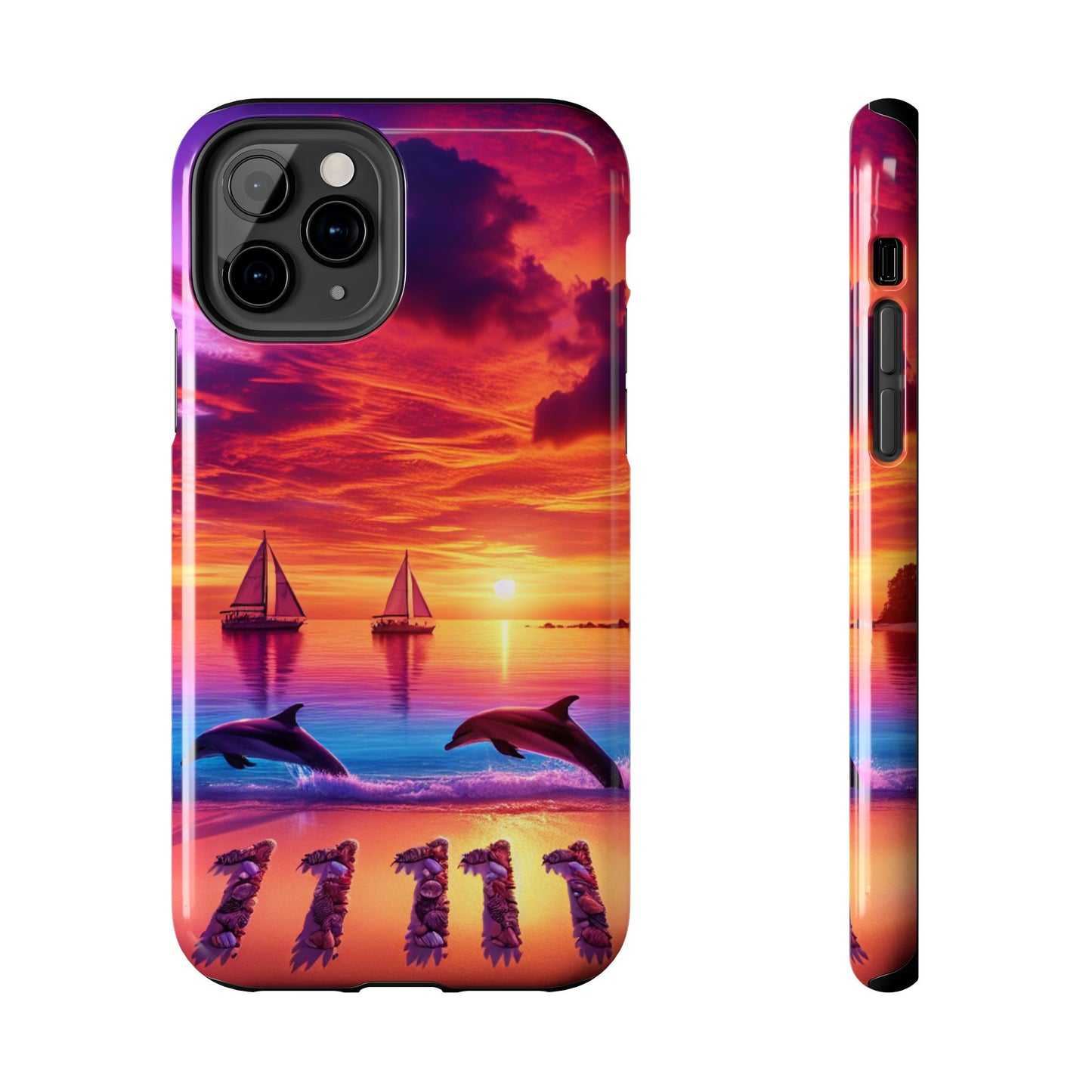 Iphone 16 15 14 13 12 11 10 9 8 7 Pro Plus and Max Tough Phone Case "Sunset Serenity: A Tropical Paradise" - 1111 Tropical Beach Art