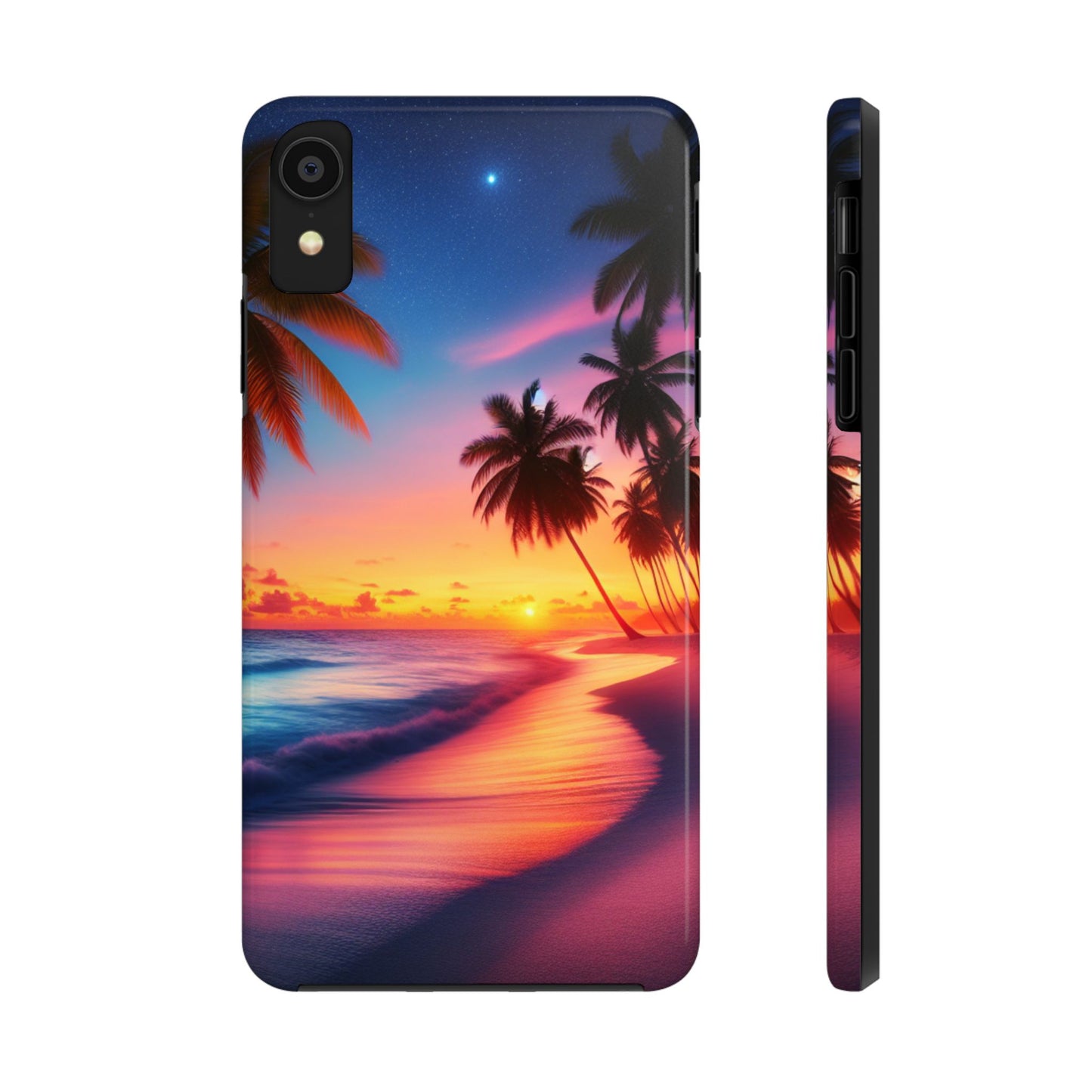"Golden Paradise: A Sunset Serenade in the Tropics" - Tropical Beach Sunset Art Tough Phone Case for Iphone and Samsung Galaxy s20 s21 s22 s23 s24