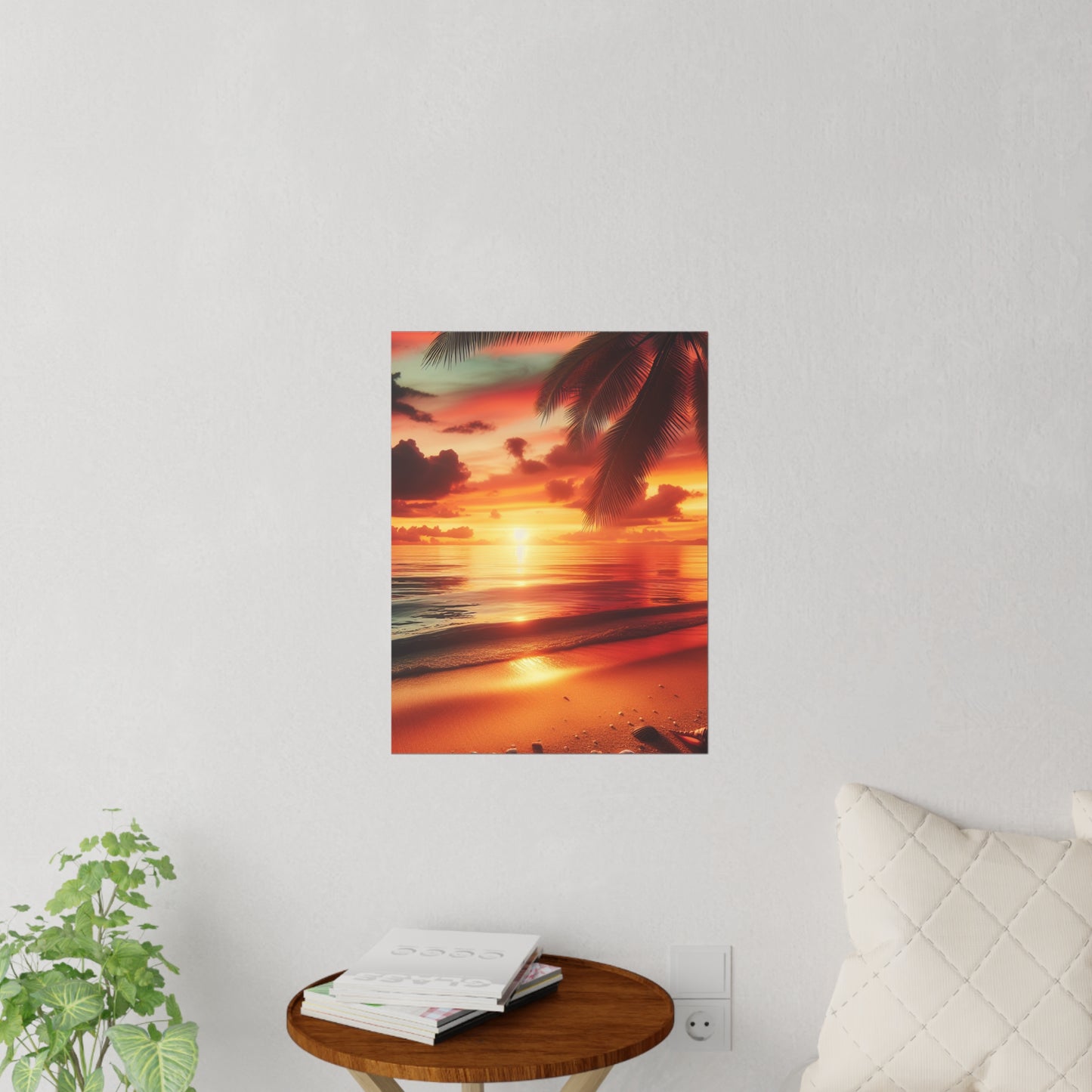 "Paradise Kissed: A Tropical Twilight Symphony" - Tropical Beach at Sunset Repositionanable Wall Art