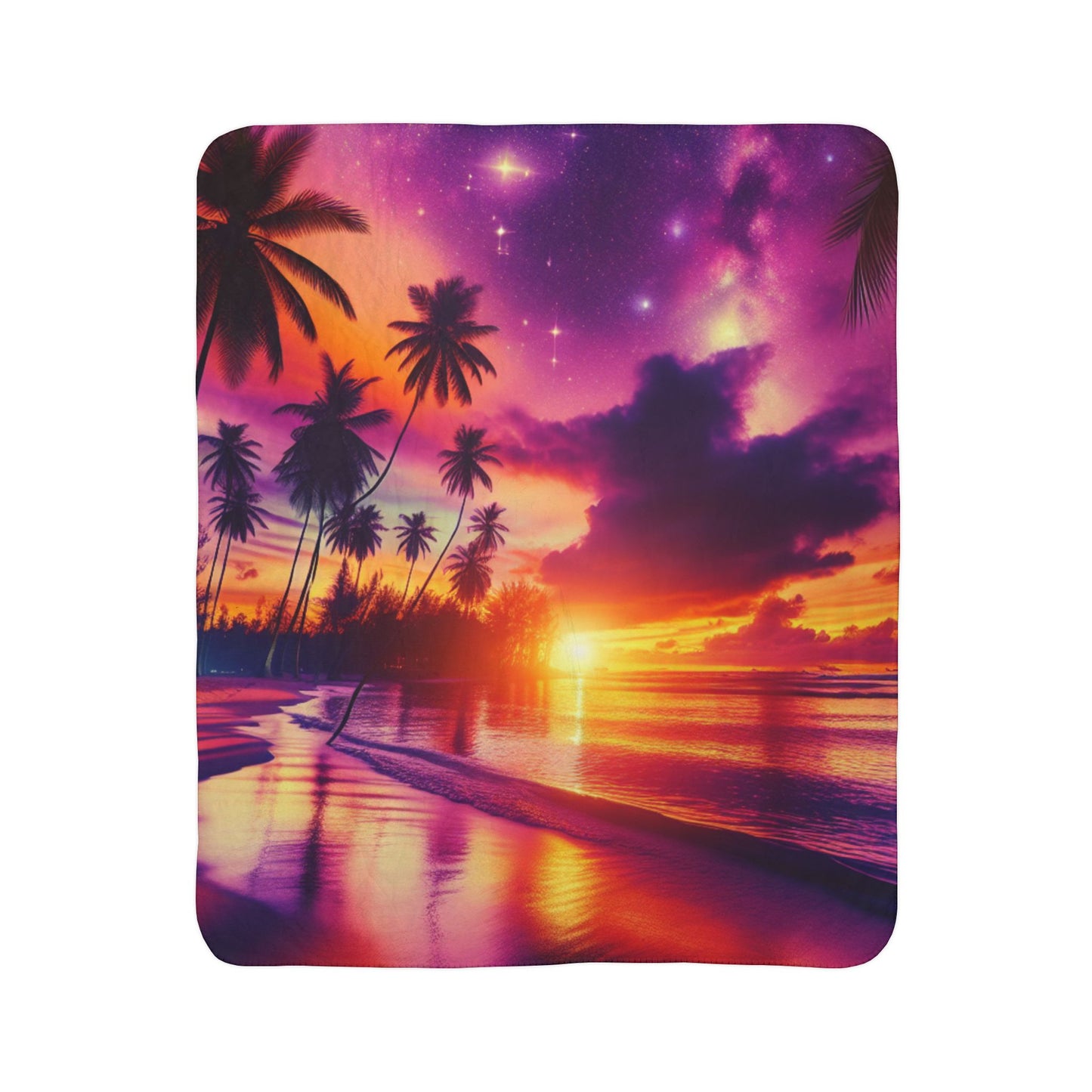 Sherpa Fleece Blanket with Tropical Beach Sunset and Palm Trees Paradise Dusk: An Equatorial Serenade"