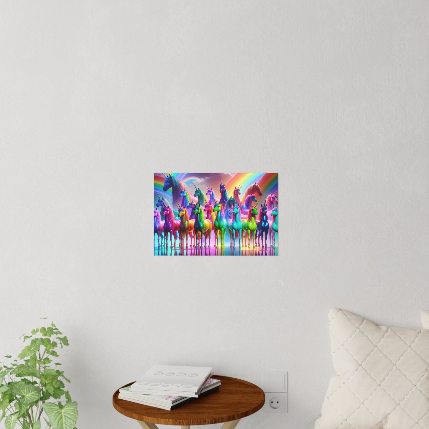 Whimsical NEON Unicorns in Rainbows Repositionable Wall Art Decals
