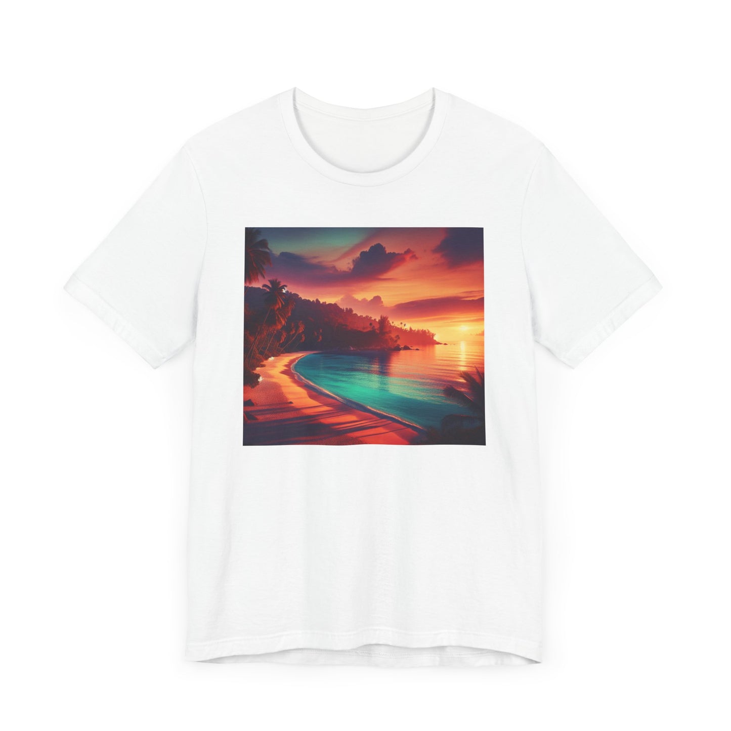 "Paradise Kissed - An Exotic Sunset Serenade" - Tropical Beach Sunset with Palm Trees Unisex Jersey Tee