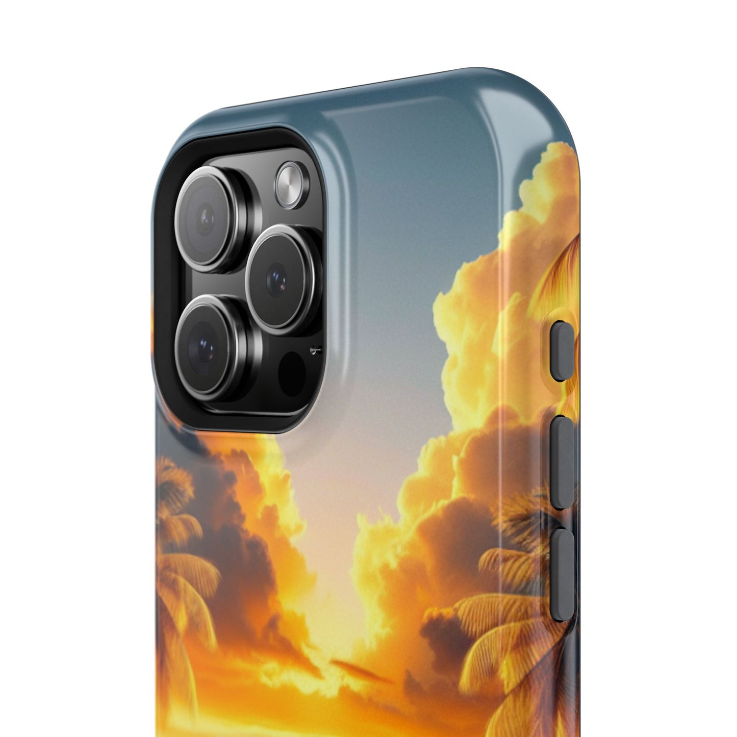 Magnetic Iphone 16 15 14 13 Pro and Max 1111 "Paradise Sunset: An Enchanted Tropical Reverie" - Tough Phone Case with Tropical Beach Sunset Dolphins ande Sailboats HD Art