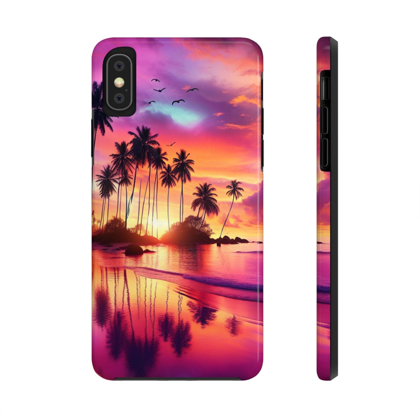 "Sundrenched Serenity: A Tropical Paradise" - Tropical Beach Sunset Art Tough Phone Case for Iphone and Samsung Galaxy s20 s21 s22 s23 s24