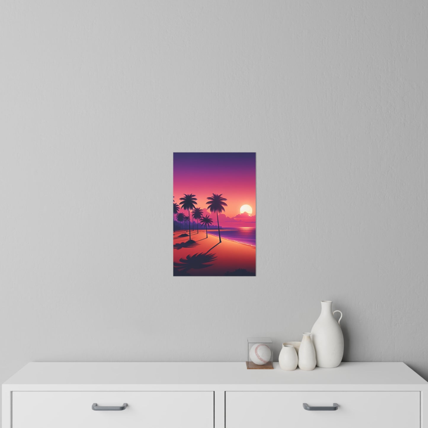 "Paradise Serenade: A Tropical Dusk Symphony" - Tropical Beach at Sunset Repositionanable Wall Art