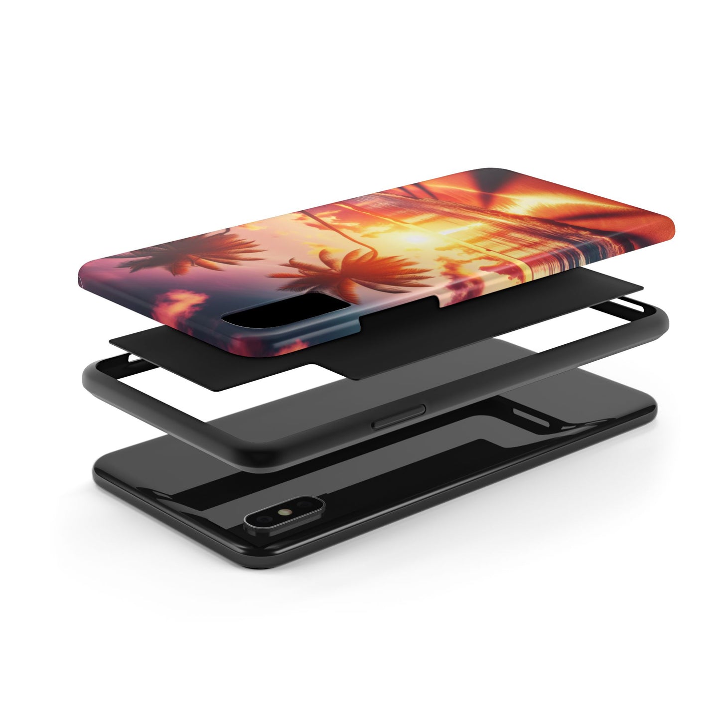 "Serenity Hues: A Tropical Sundown Symphony" - Tropical Beach Sunset Art Iphone and Samsung Tough Phone Case Galaxy s20 s21 s22 s23 s24