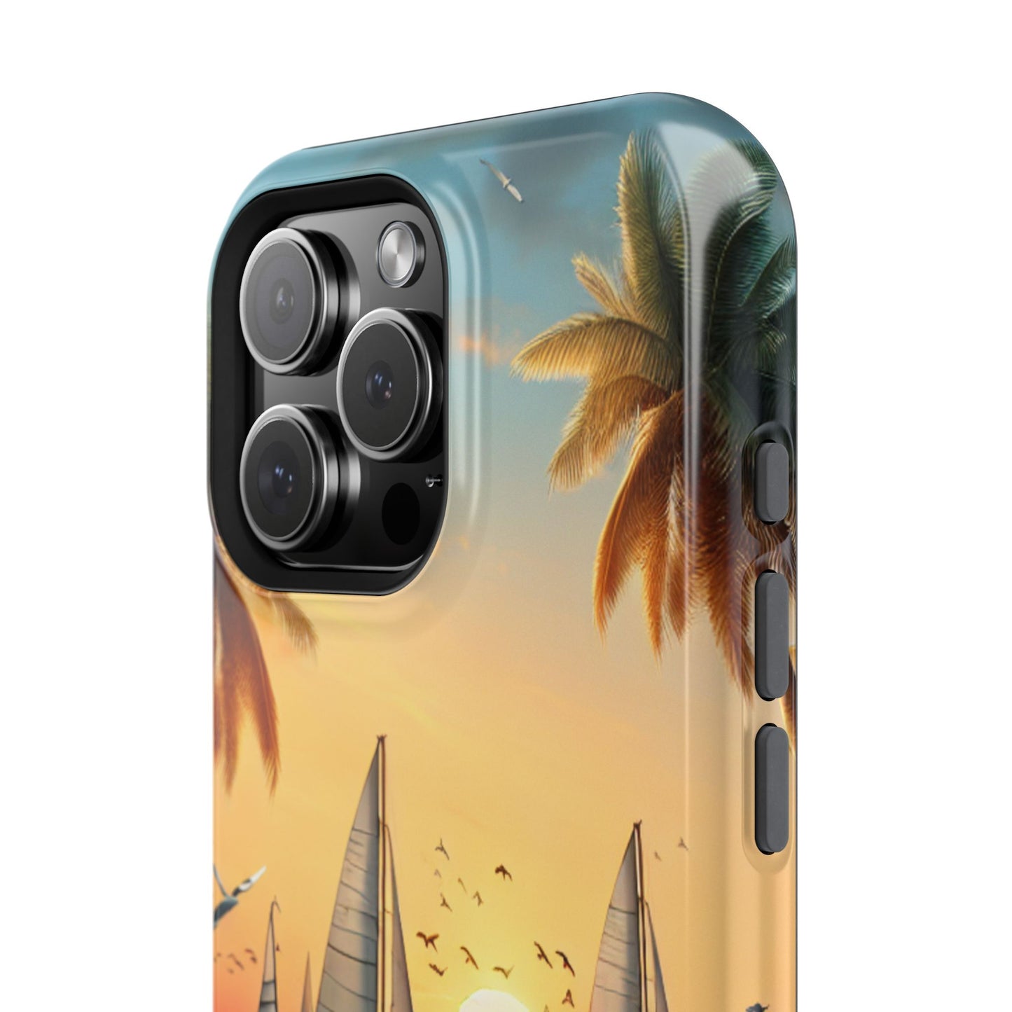Phone Case, Magnetic Tough Cases, Sundrenched Serenity, Iphone 13-16 Pro Plus & Max, Beach Sunset Dolphins Sailboats HD Art,