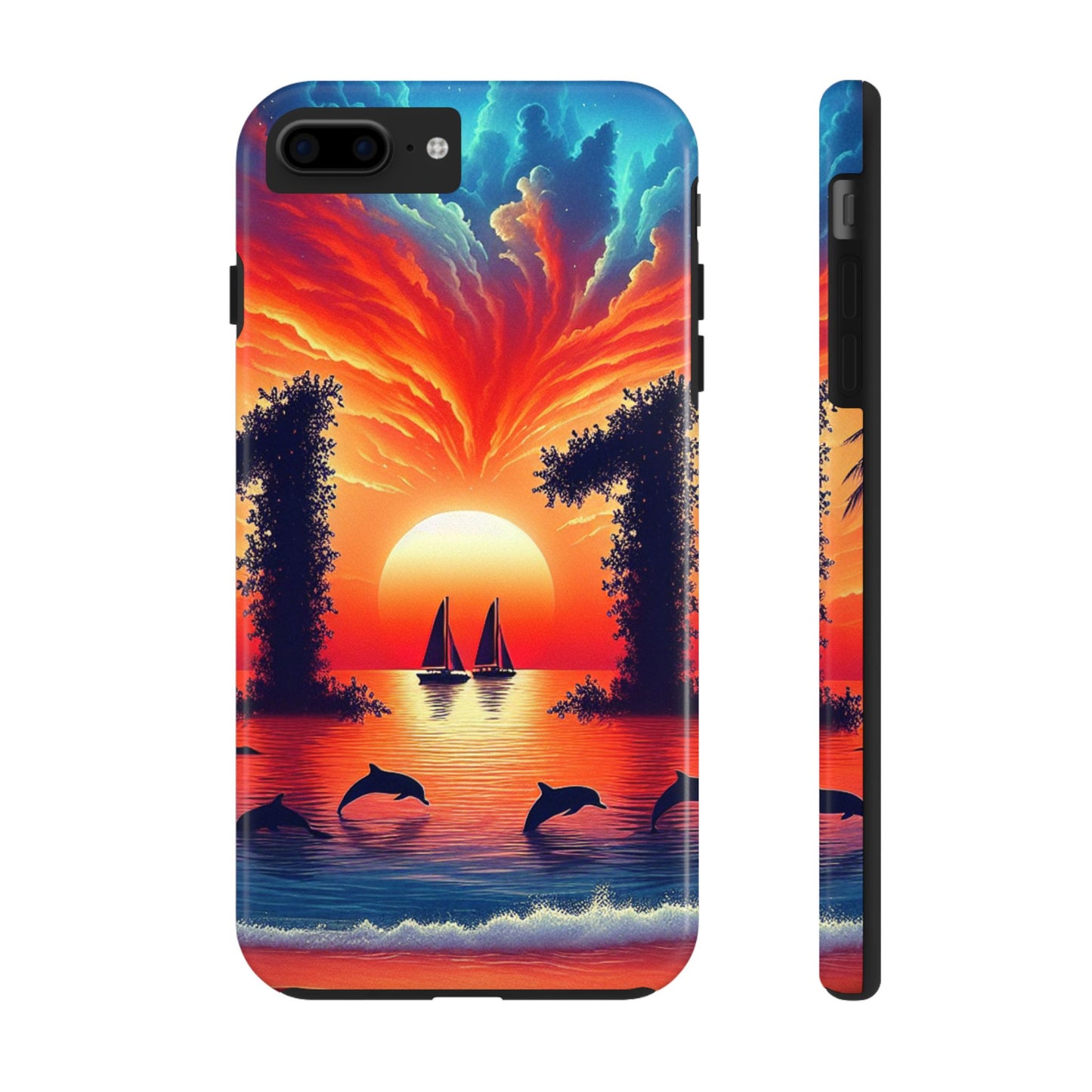 Iphone 16 15 14 13 12 11 10 9 8 7 Pro Plus and MaxTough Phone Case "Paradise Horizon: A Tropical Twilight Serenade" - 1111 Tropical Beach Art