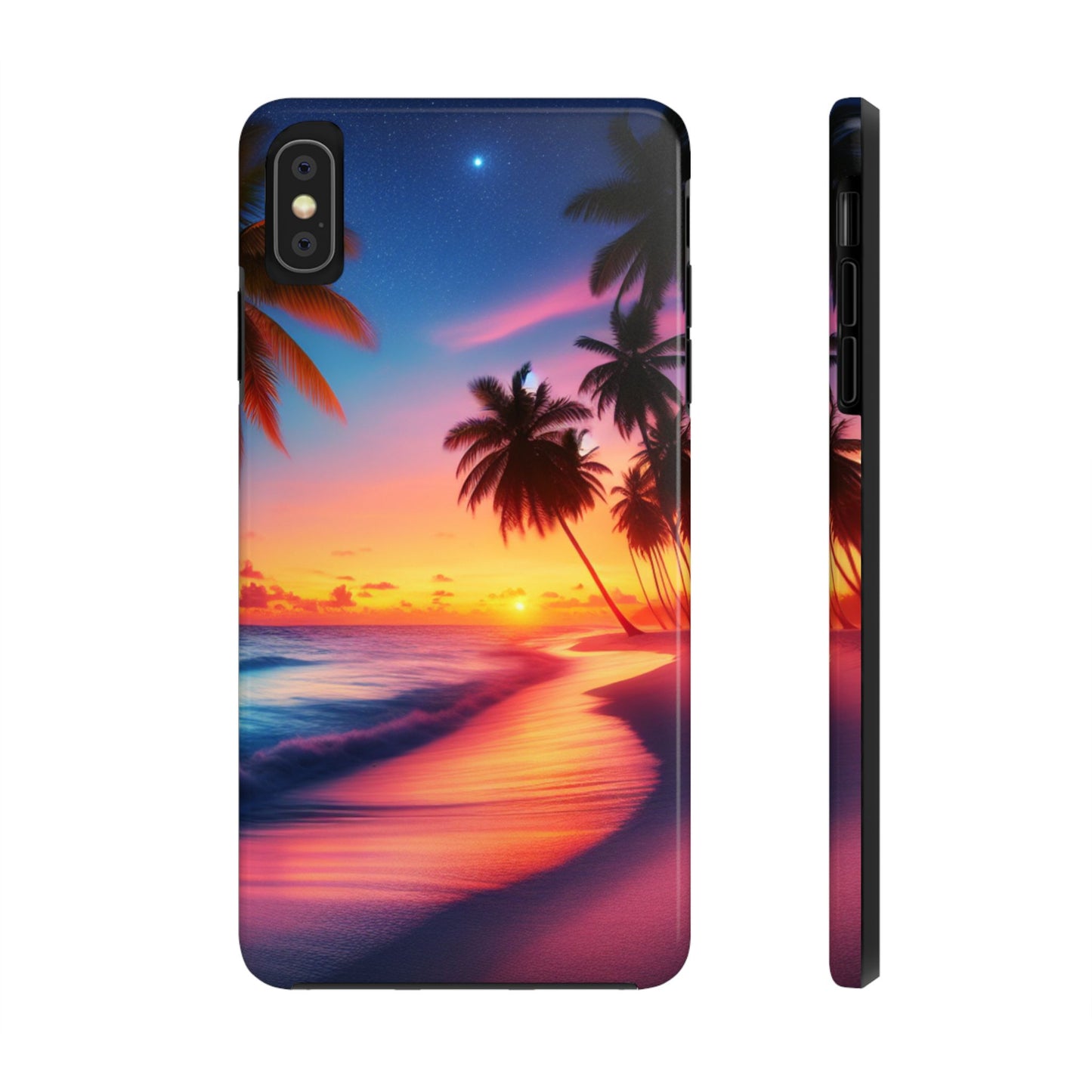 "Golden Paradise: A Sunset Serenade in the Tropics" - Tropical Beach Sunset Art Tough Phone Case for Iphone and Samsung Galaxy s20 s21 s22 s23 s24