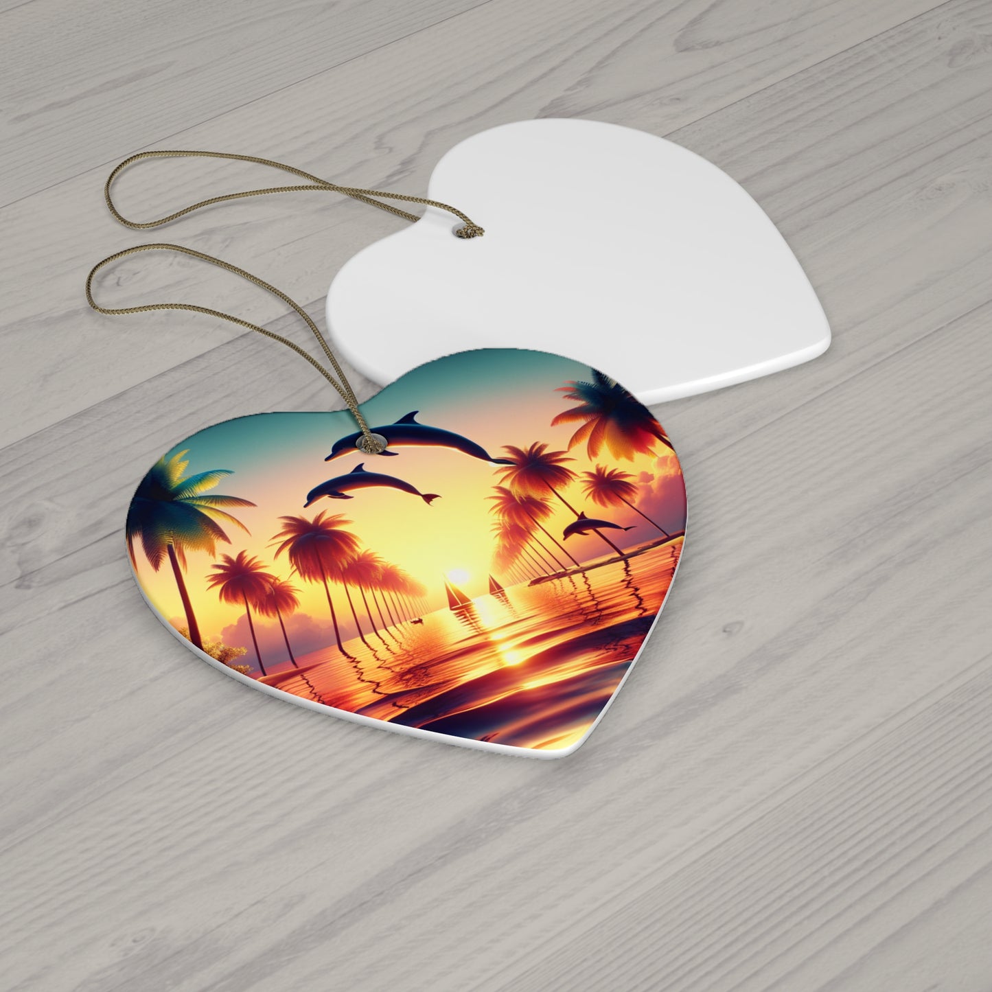 Ceramic Ornament, Tropical Beach Sunset, Star, Heart, Snowflake, Circle, Christmas Decor, Holiday Gift, Home Decor