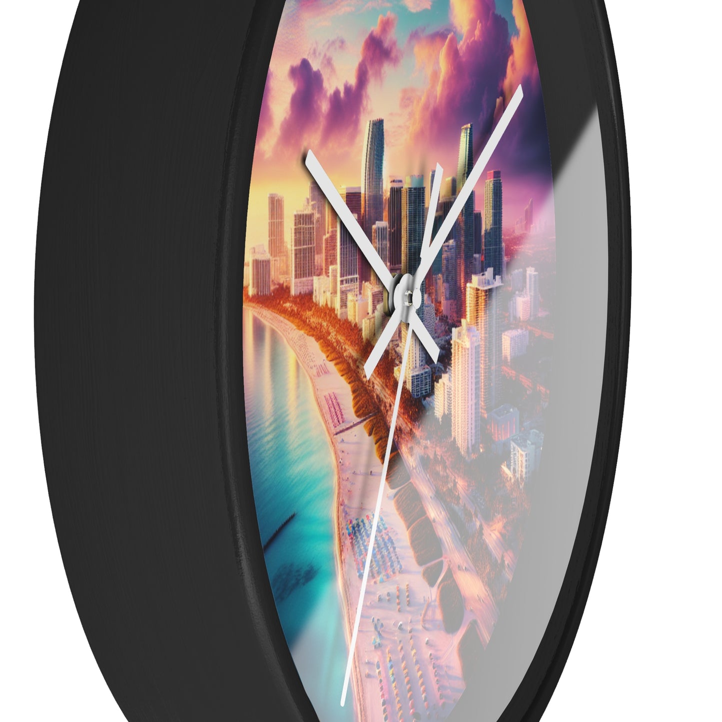 Miami Beach Skyline at Pastel Sunset Wall Art Clock