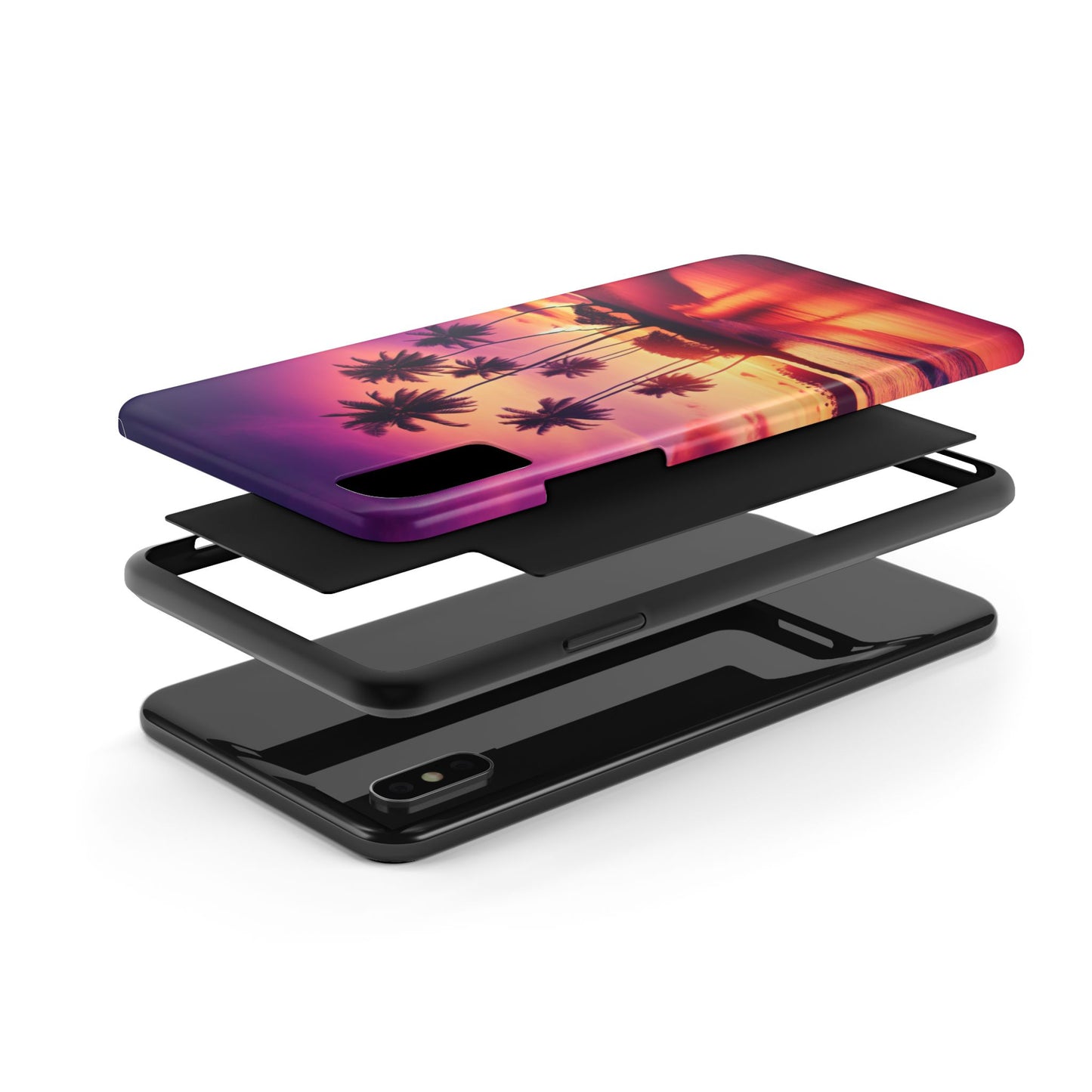 "Paradise Dusk: A Tropical Sunset Symphony" - Tropical Beach Sunset Art Tough Phone Case for Iphone and Samsung Galaxy s20 s21 s22 s23 s24
