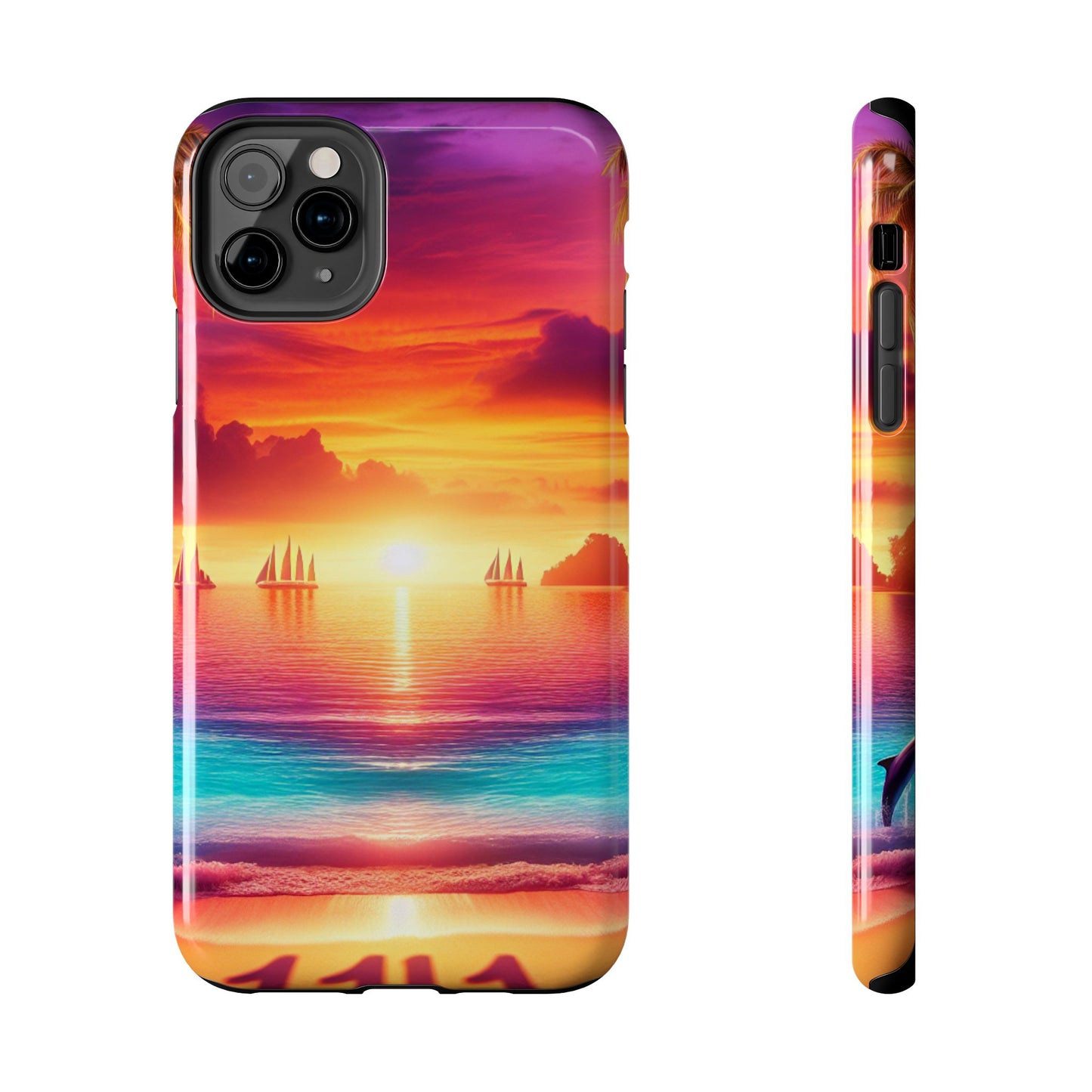 Iphone 16 15 14 13 12 10 9 8 7 Pro Plus and MaxTough Phone Case "Sunset Paradise: A Tropical Tranquility" - 1111 Tropical Beach Art