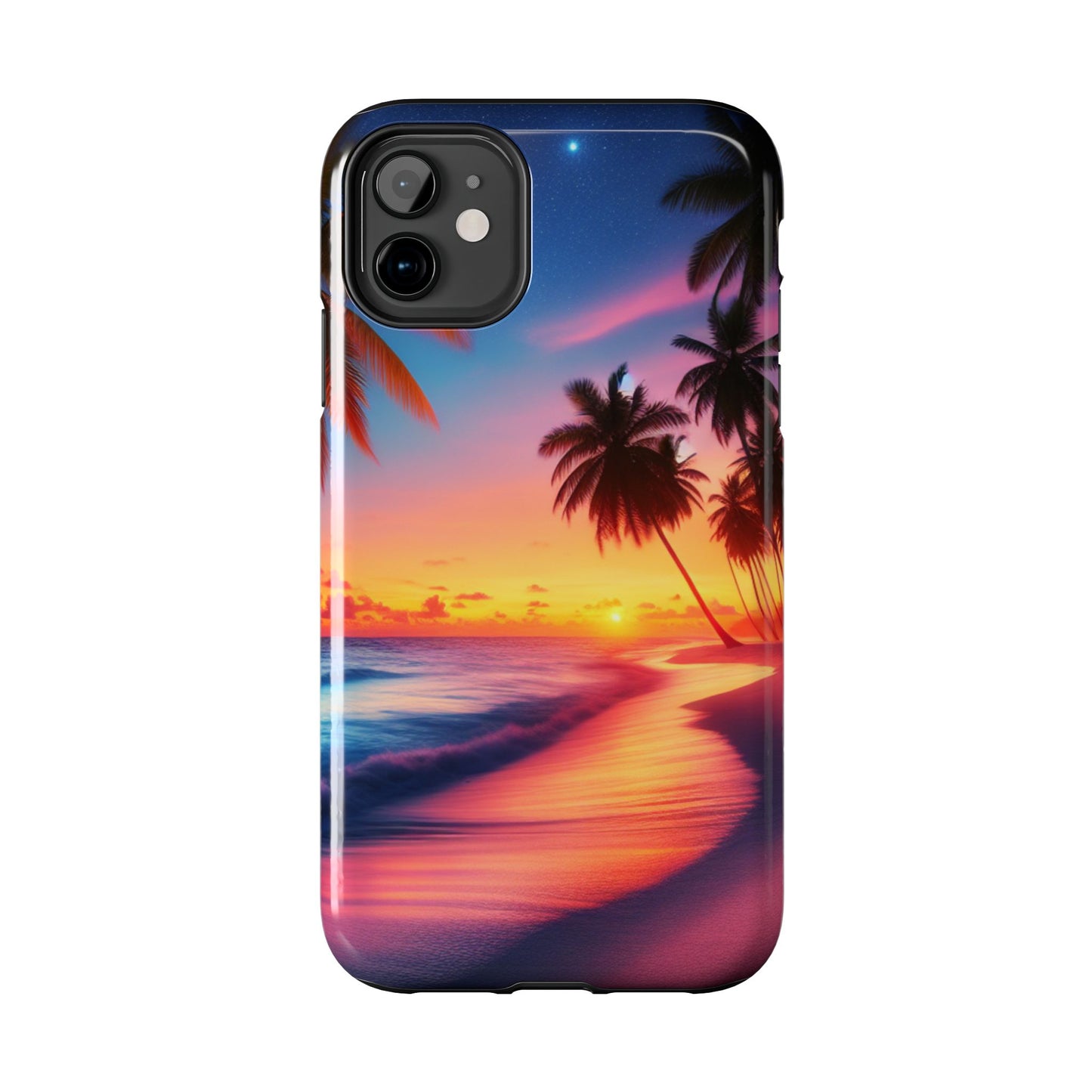 "Golden Paradise: A Sunset Serenade in the Tropics" - Tropical Beach Sunset Art Tough Phone Case for Iphone and Samsung Galaxy s20 s21 s22 s23 s24