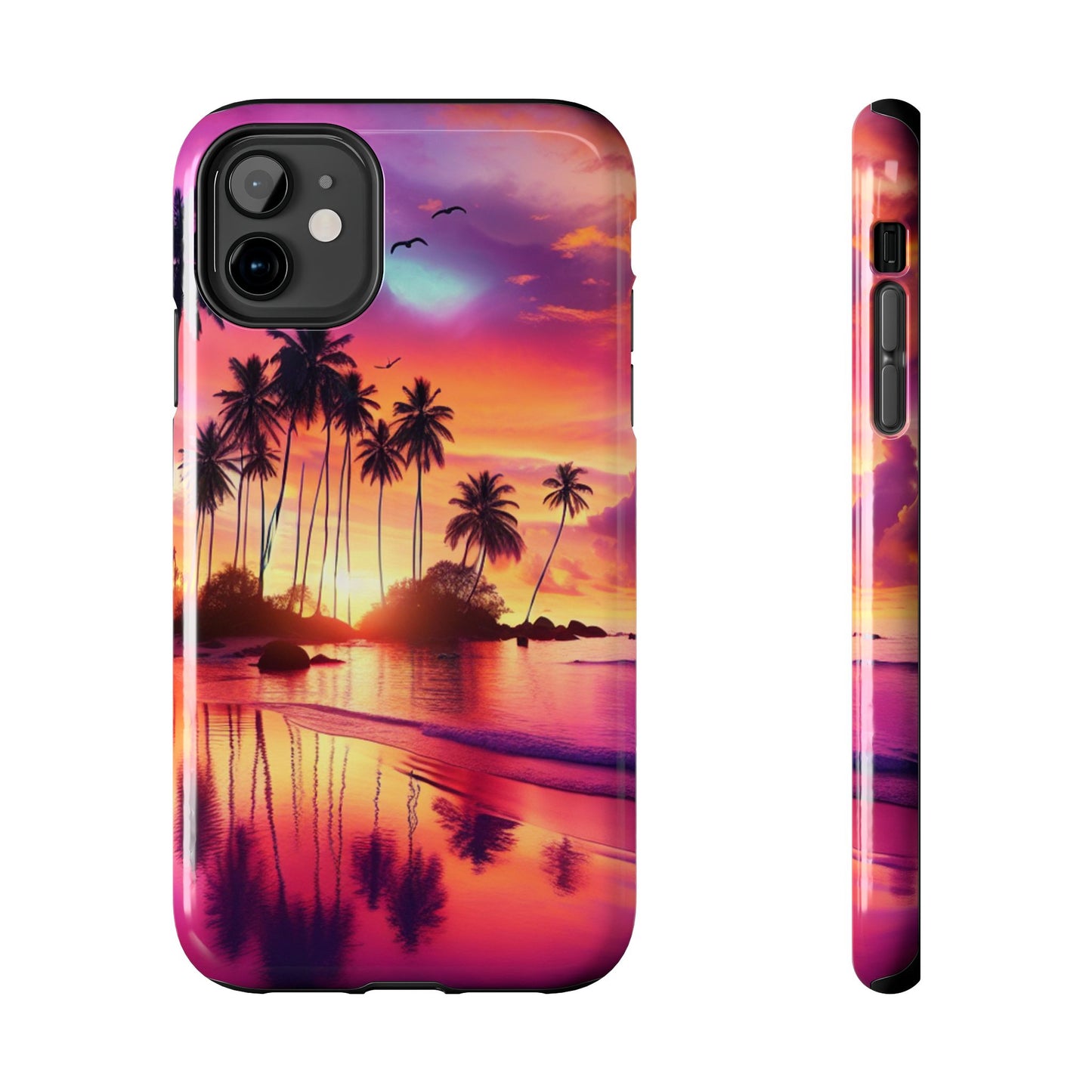 "Sundrenched Serenity: A Tropical Paradise" - Tropical Beach Sunset Art Tough Phone Case for Iphone and Samsung Galaxy s20 s21 s22 s23 s24