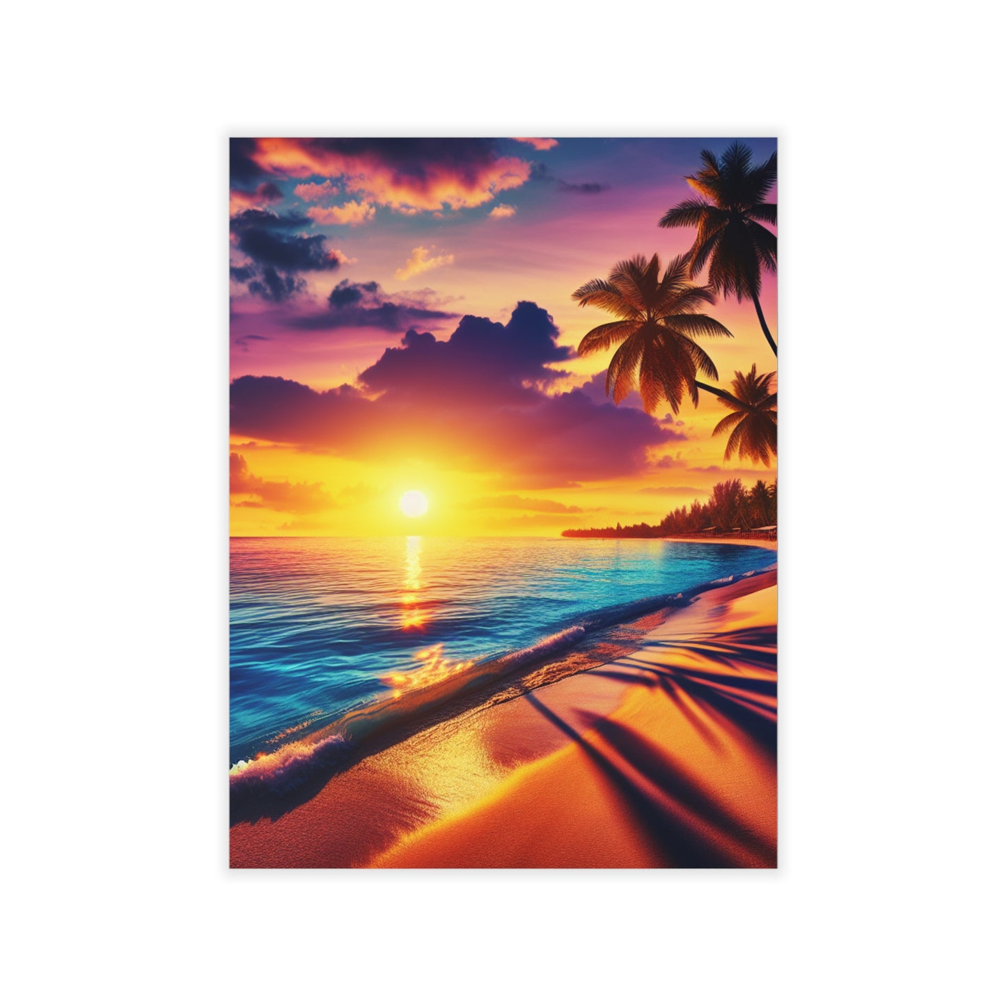 "Sunkissed Serenity: A Lush Paradise Encore" - Tropical Beach at Sunset Repositionanable Wall Art