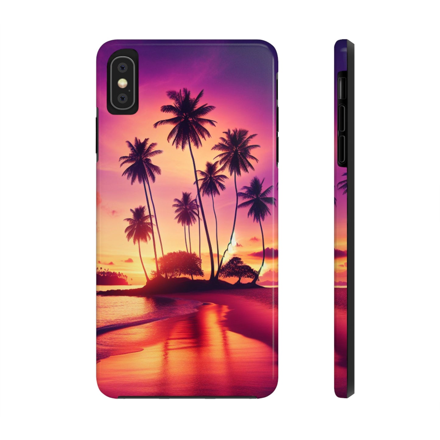 "Paradise Dusk: A Tropical Sunset Symphony" - Tropical Beach Sunset Art Tough Phone Case for Iphone and Samsung Galaxy s20 s21 s22 s23 s24