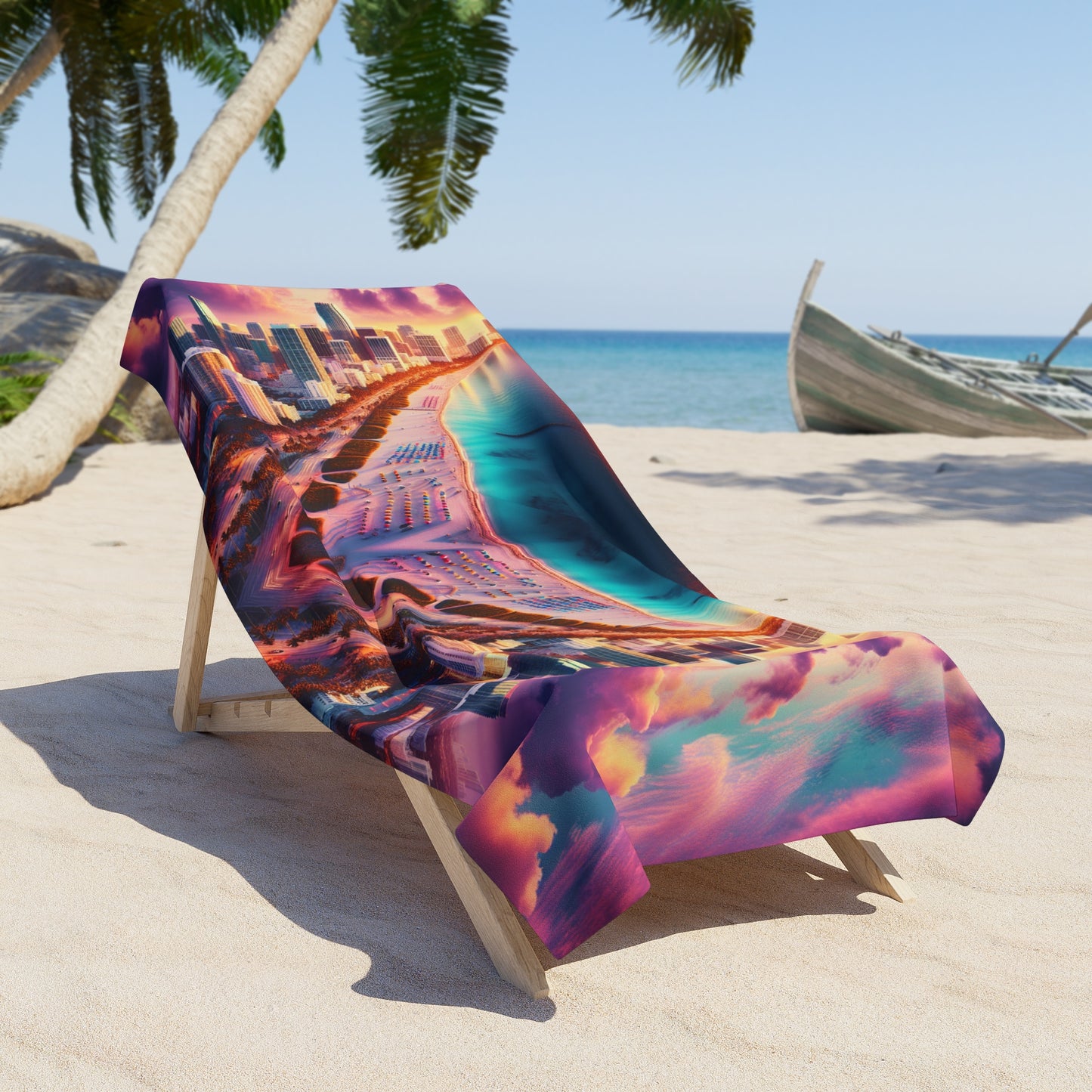 Miami Beach Skyline Pastel Sunset Mirror Beach Towel