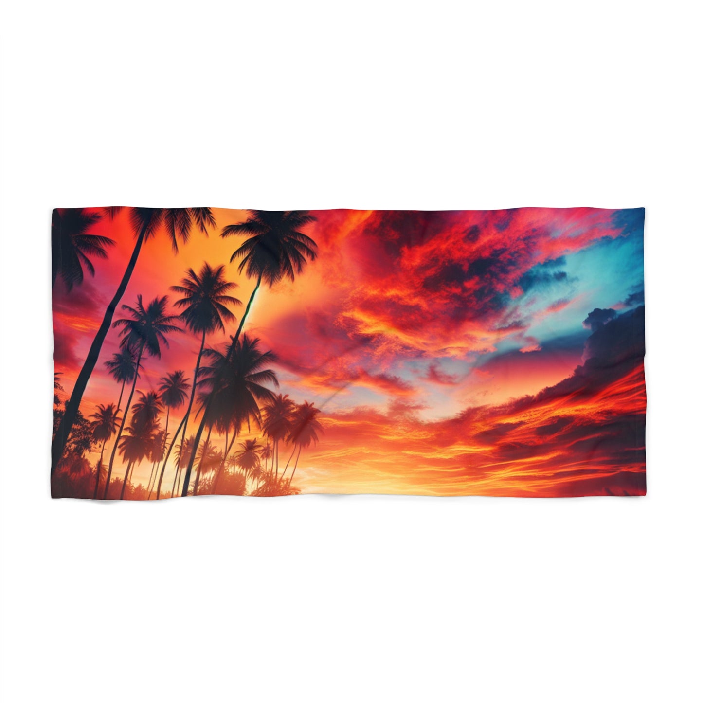 "Serenity Sands: A Tropical Twilight Masterpiece" - Tropical Beach Sunset with Palm Trees Beach Towel