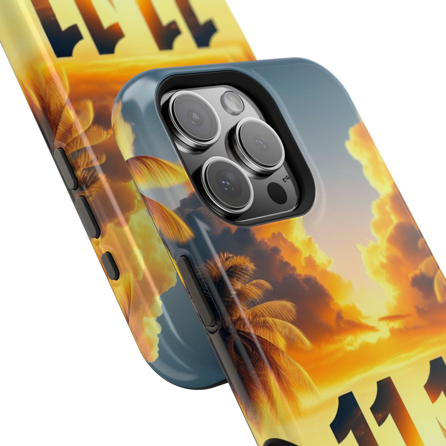 Magnetic Iphone 16 15 14 13 Pro and Max 1111 "Paradise Sunset: An Enchanted Tropical Reverie" - Tough Phone Case with Tropical Beach Sunset Dolphins ande Sailboats HD Art