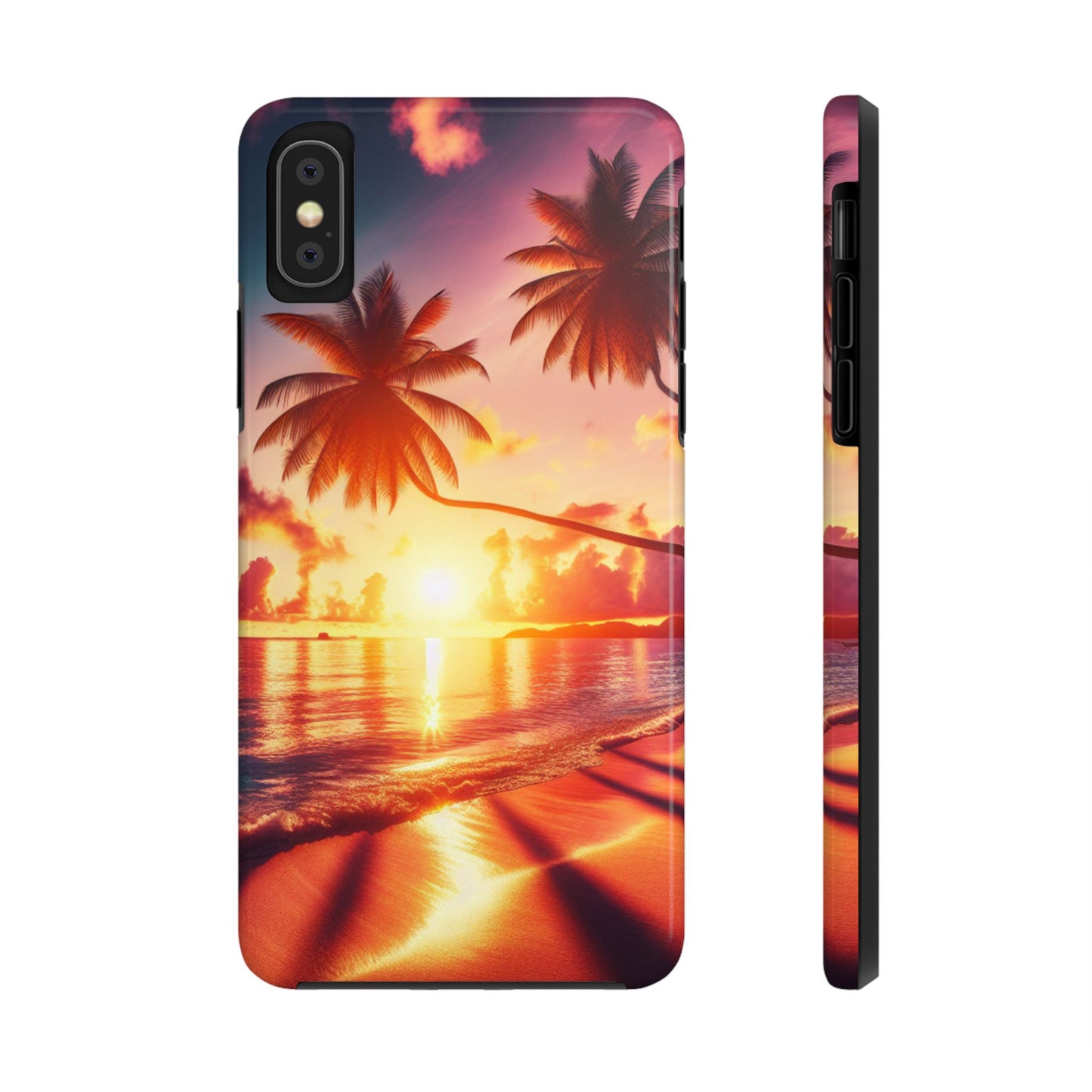 "Serenity Hues: A Tropical Sundown Symphony" - Tropical Beach Sunset Art Iphone and Samsung Tough Phone Case Galaxy s20 s21 s22 s23 s24