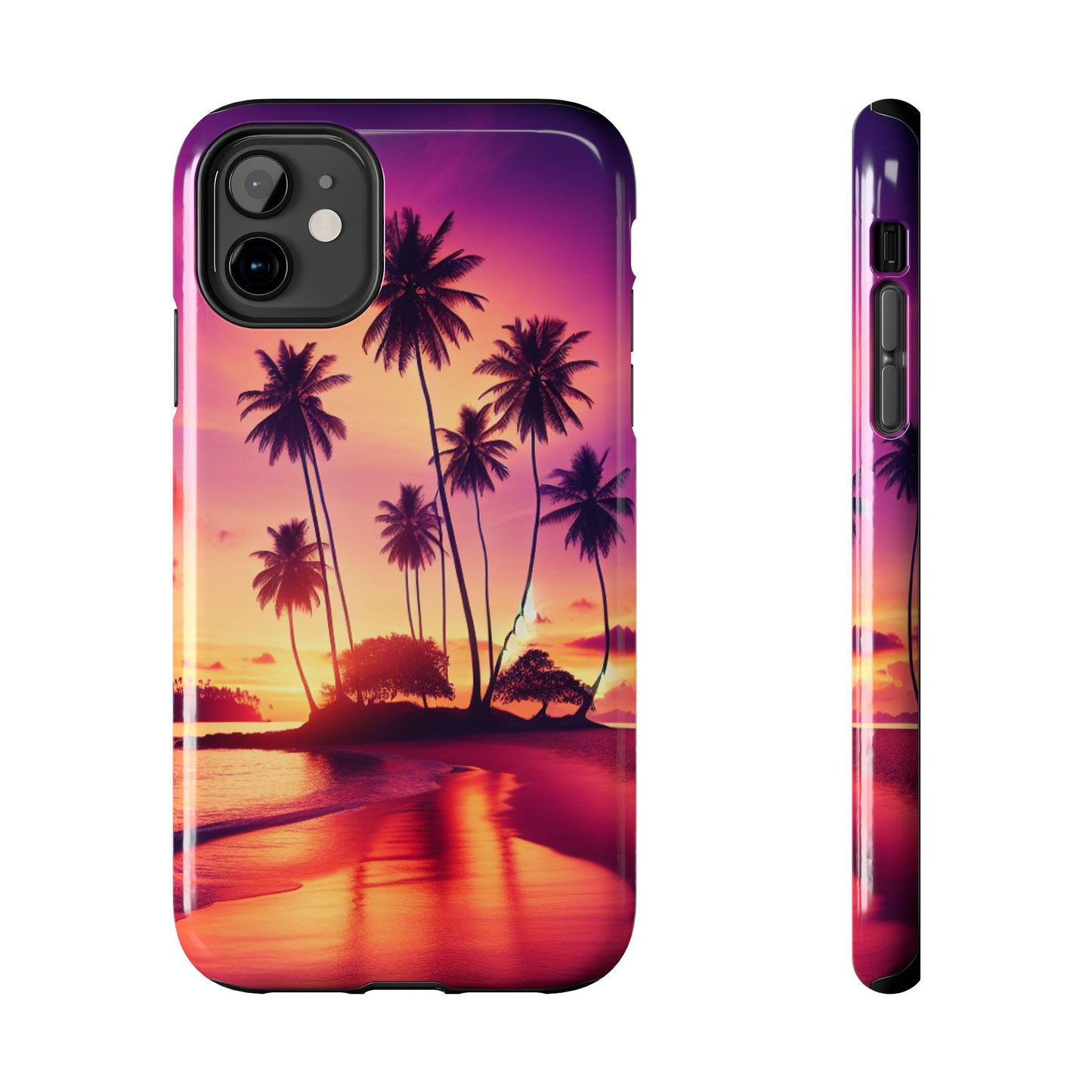 "Paradise Dusk: A Tropical Sunset Symphony" - Tropical Beach Sunset Art Tough Phone Case for Iphone and Samsung Galaxy s20 s21 s22 s23 s24