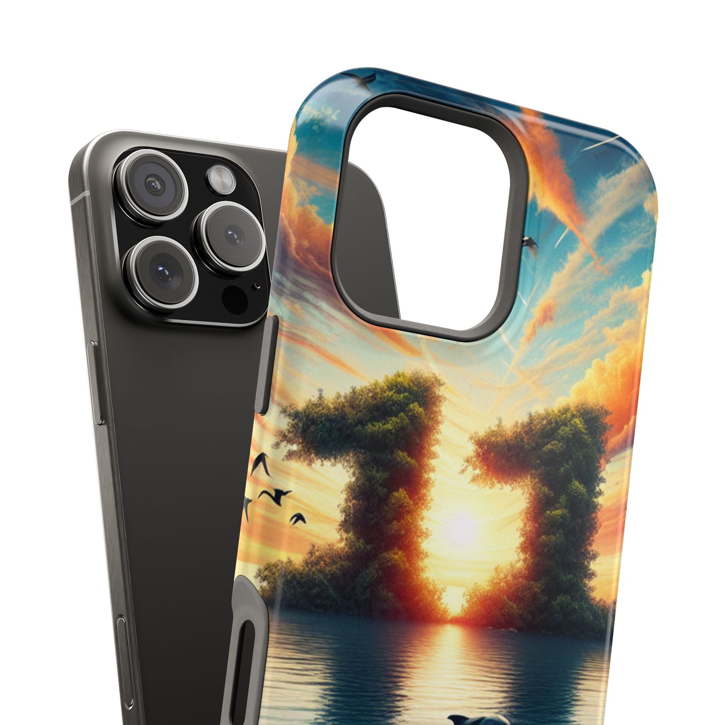 Phone Case, Tropical Beach Magnetic Tough Cases for iPhone 16 15 14 13 Pro Plus Max, Summer Vacation Palm Tree Ocean Sunset, Protective vibes