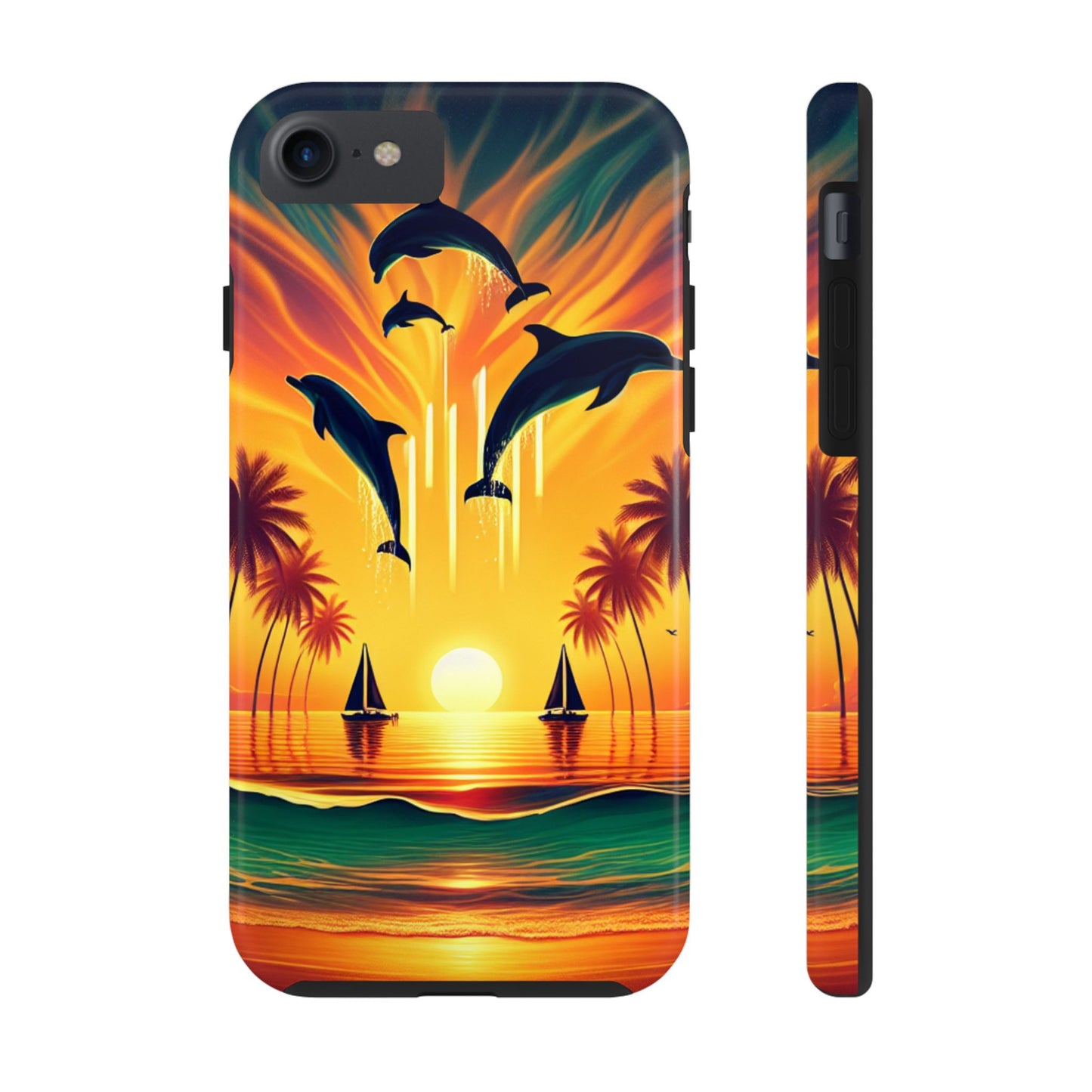 Iphone 16 15 14 13 12 11 10 9 8 7 Pro Plus and Max Tough Phone Case "Paradise Serenity: Twilight Oasis" - 1111 Tropical Beach Art