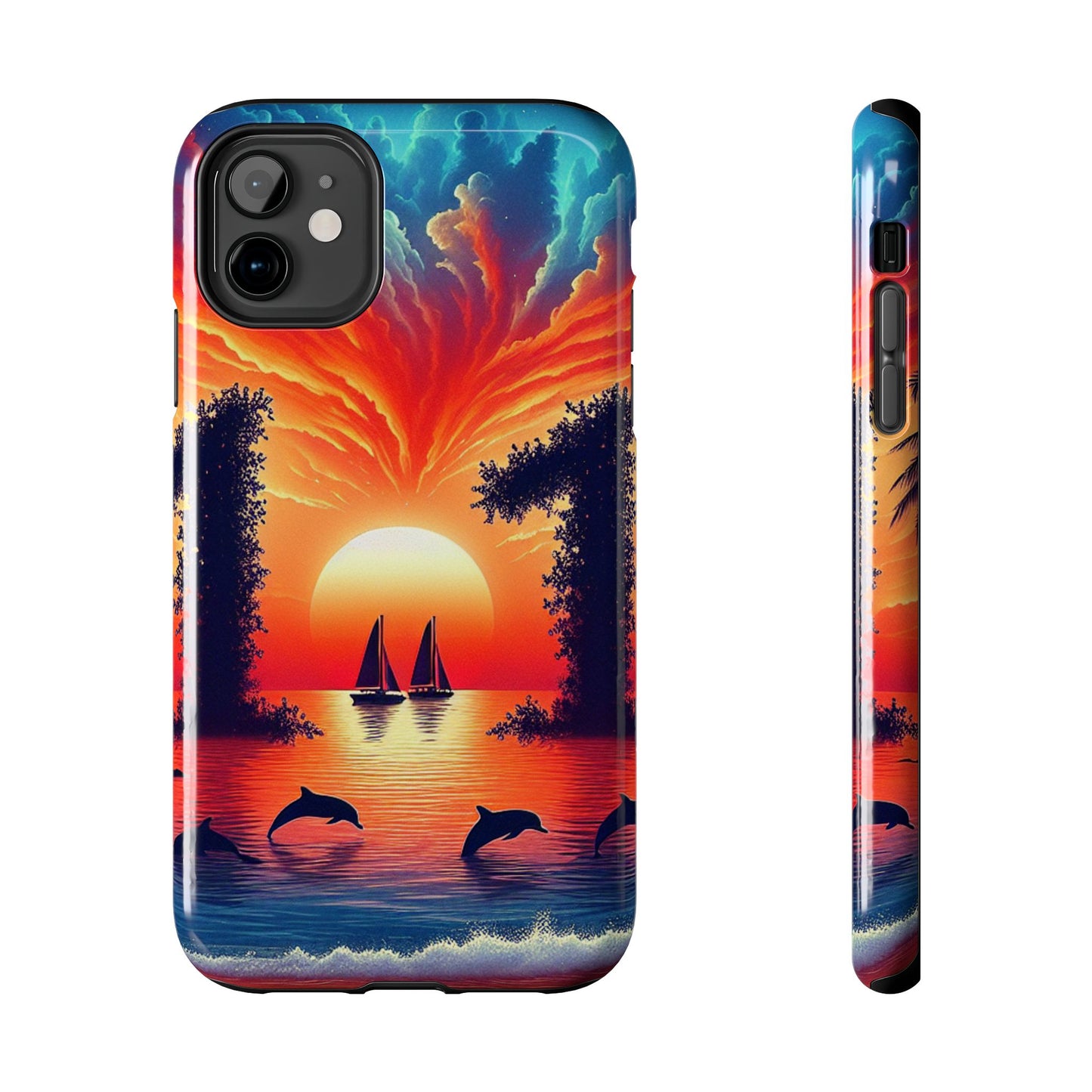 Iphone 16 15 14 13 12 11 10 9 8 7 Pro Plus and MaxTough Phone Case "Paradise Horizon: A Tropical Twilight Serenade" - 1111 Tropical Beach Art
