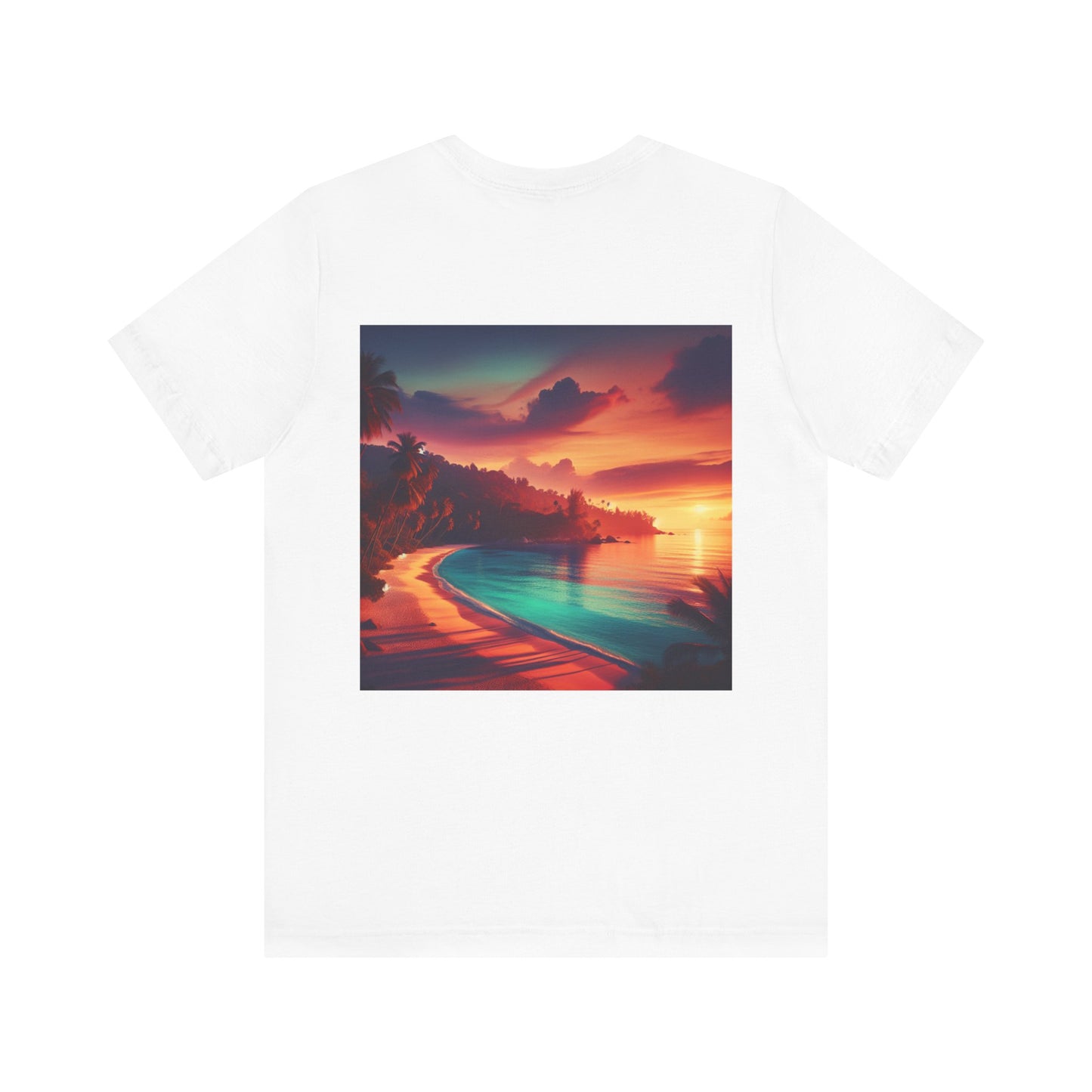 "Paradise Kissed - An Exotic Sunset Serenade" - Tropical Beach Sunset with Palm Trees Unisex Jersey Tee