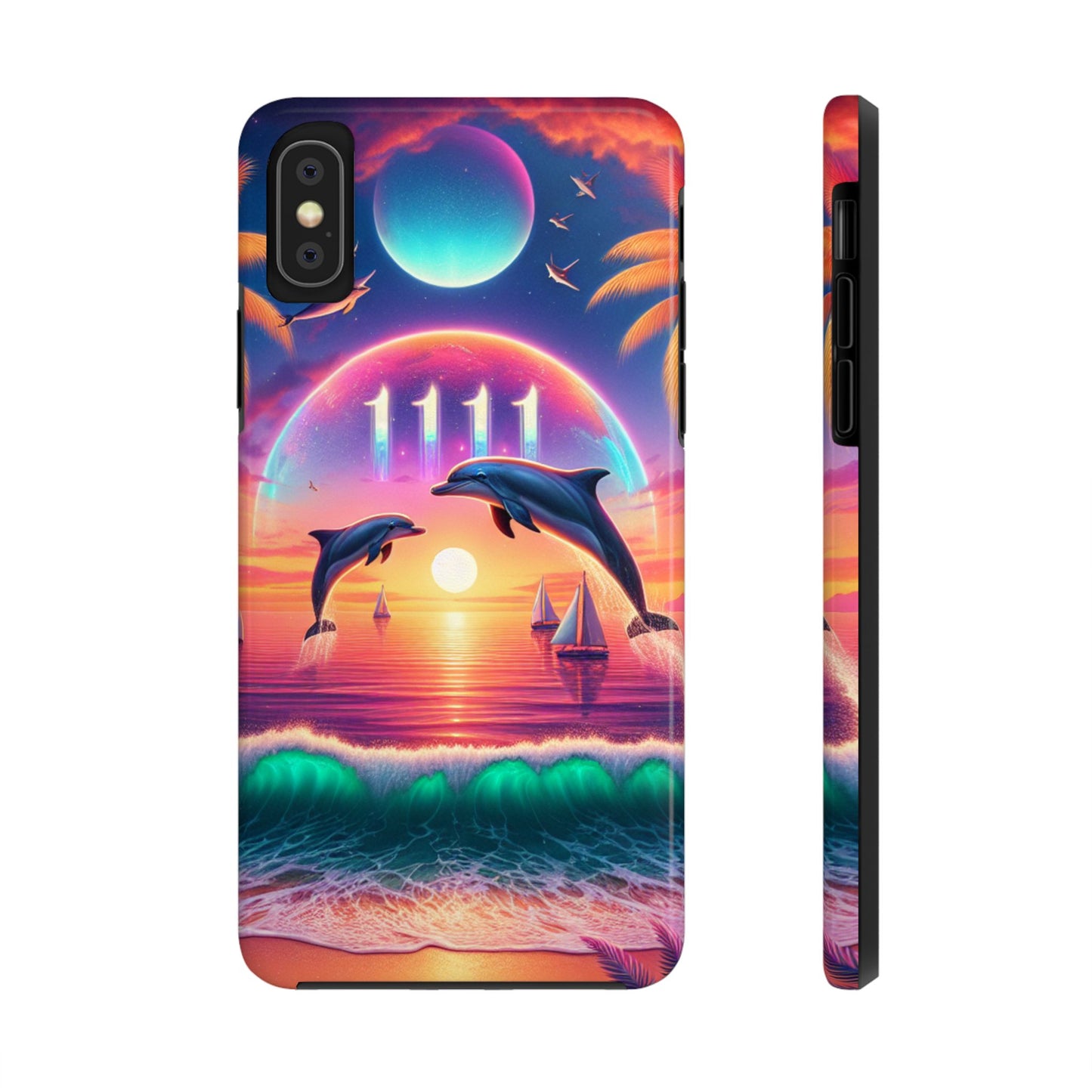 Iphone 16 15 14 13 12 10 9 8 7 Pro Plus and MaxTough Phone Case "Sunset Serenity: A Tropical Paradise" - 1111 Tropical Beach Art