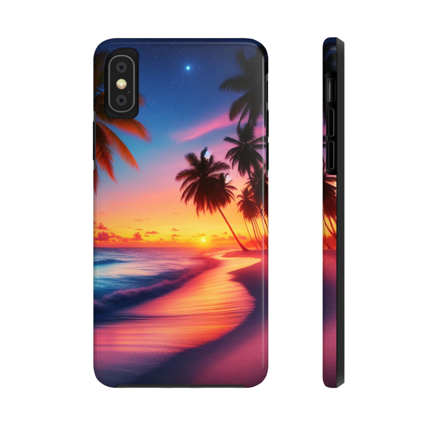 "Golden Paradise: A Sunset Serenade in the Tropics" - Tropical Beach Sunset Art Tough Phone Case for Iphone and Samsung Galaxy s20 s21 s22 s23 s24