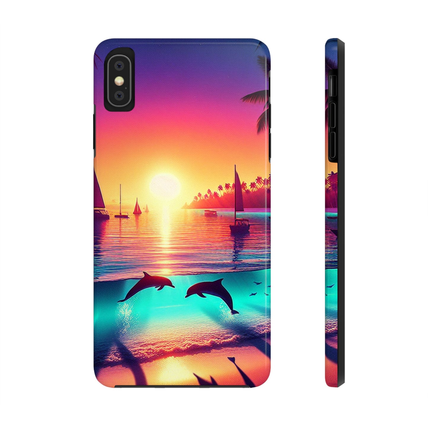 Iphone 16 15 14 13 12 11 10 9 8 7 Pro Plus and MaxTough Phone Case "Paradise Embrace: An Enchanting Sunset Symphony" - 1111 Tropical Beach Art