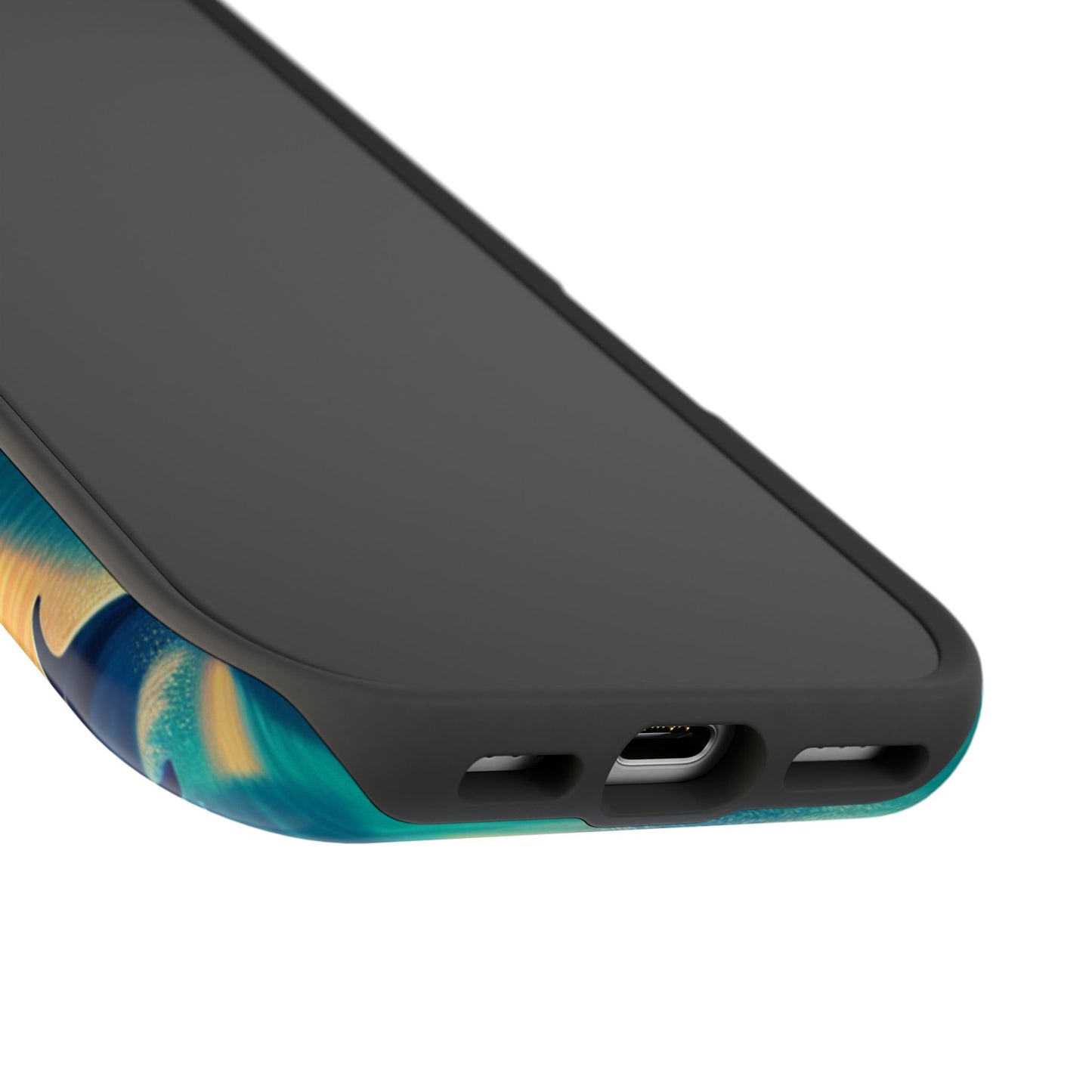 Magnetic Tough Phone case for phone 16 15 14 13 Pro Plus and Max 1111 "Sundrenched Serenity: A Tropical Twilight Masterpiece" - Tough Phone Case with Tropical Beach Sunset Dolphins ande Sailboats HD Art