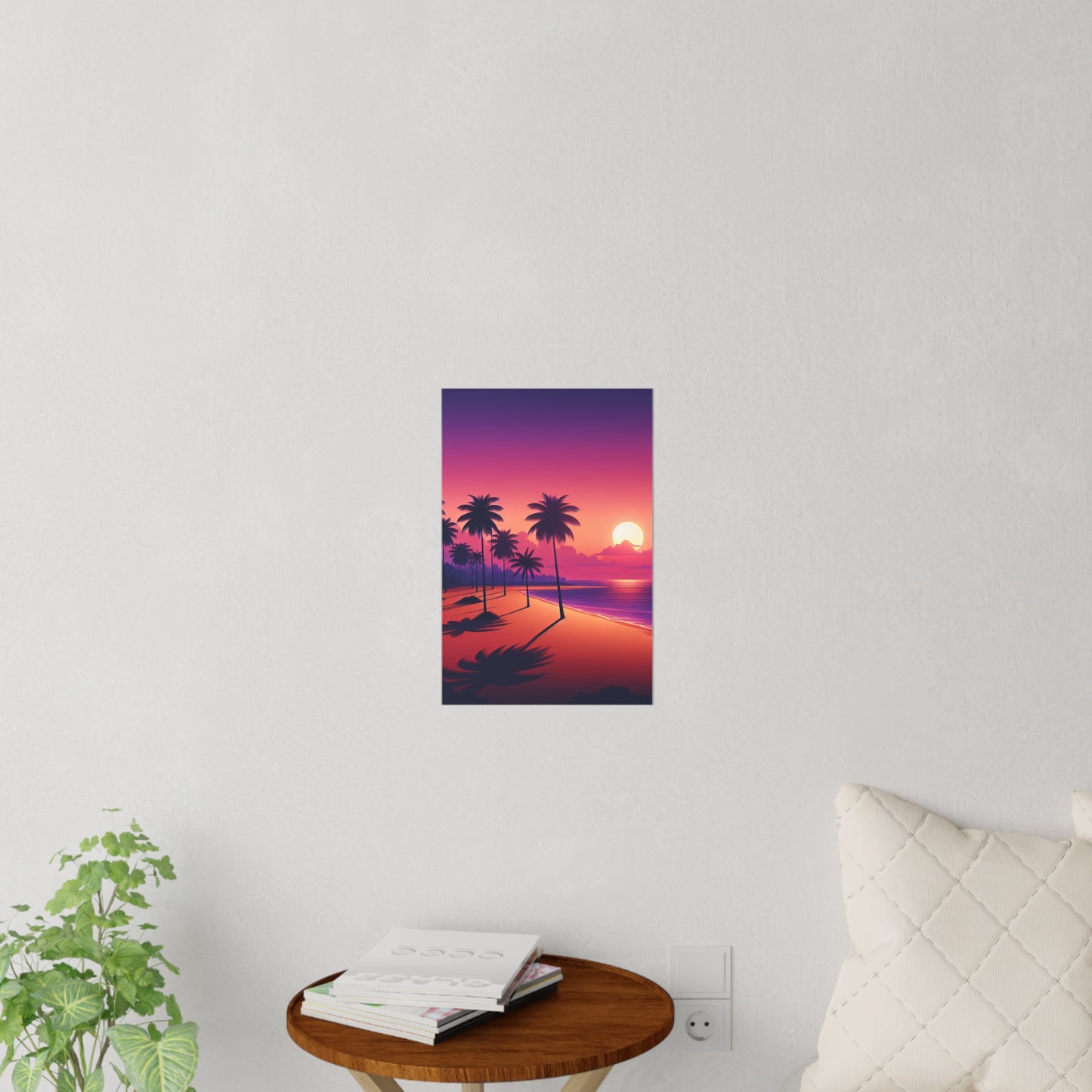 "Paradise Serenade: A Tropical Dusk Symphony" - Tropical Beach at Sunset Repositionanable Wall Art