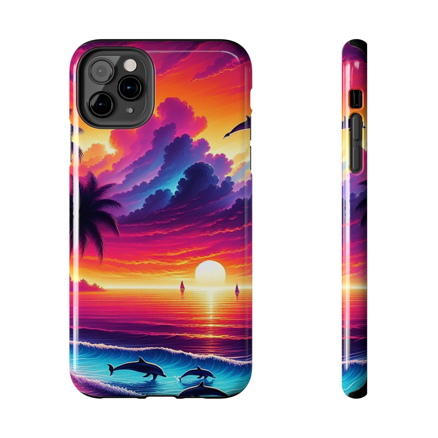 Iphone 16 15 14 13 12 10 9 8 7 Pro Plus and MaxTough Phone Case "Sundrenched Serenity: A Tropical Beach Twilight" - 1111 Tropical Beach Art