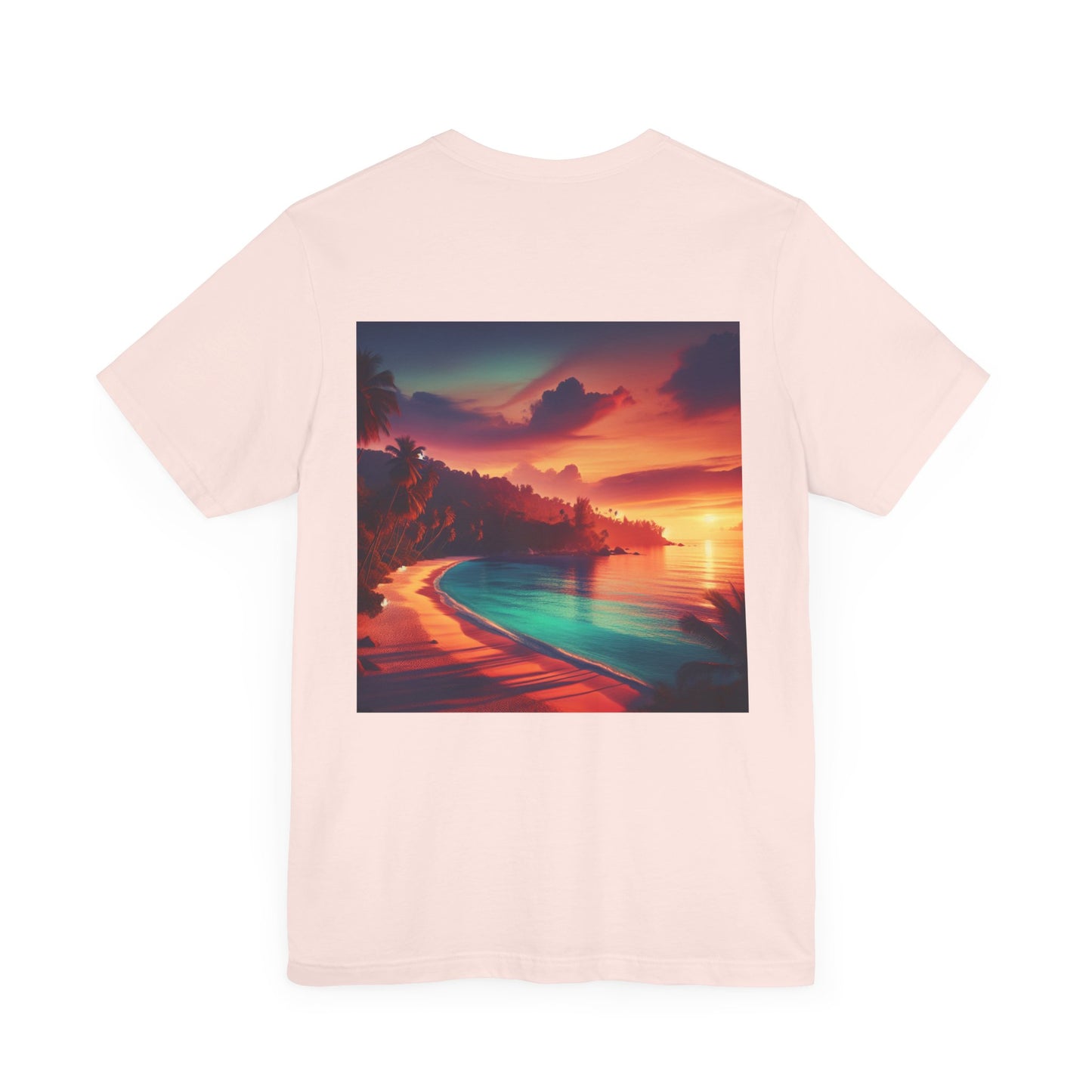 "Paradise Kissed - An Exotic Sunset Serenade" - Tropical Beach Sunset with Palm Trees Unisex Jersey Tee