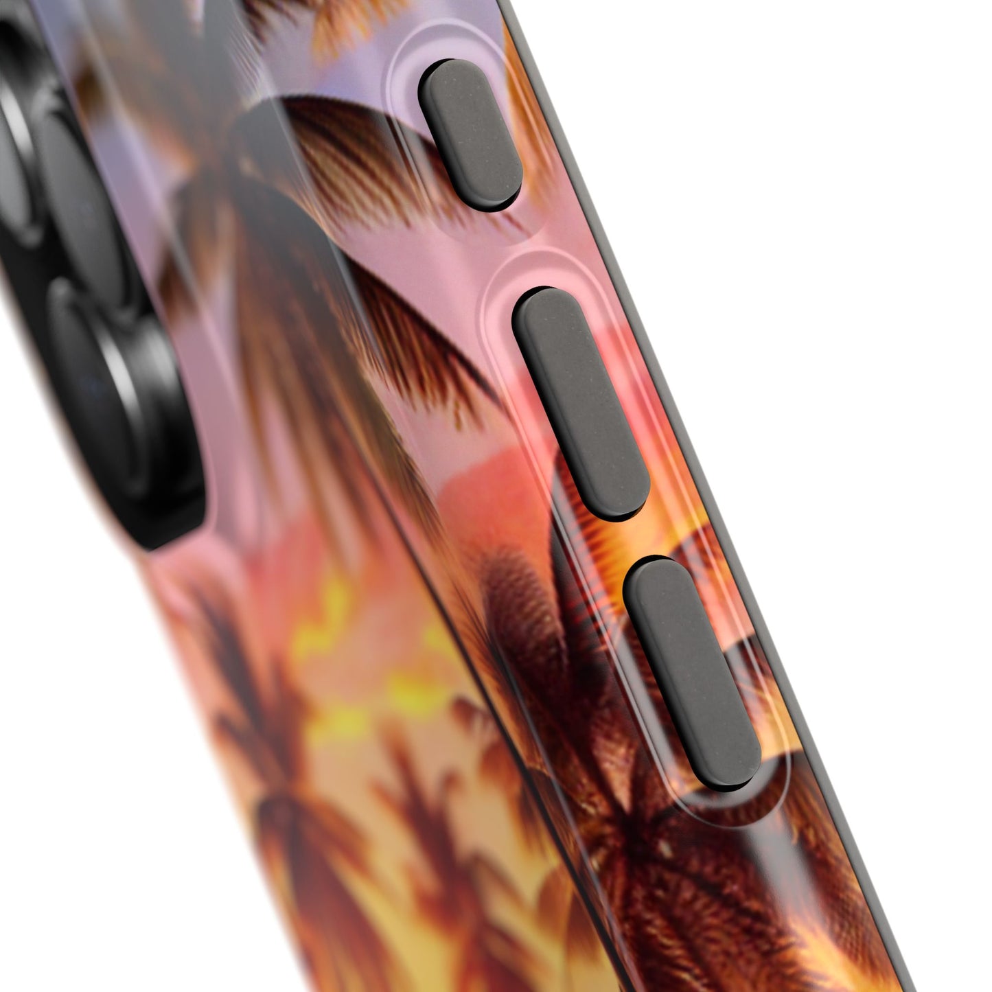 Magnetic Iphone 16 15 14 13 Pro and Max "Serenity at Sunset: A Tropical Tranquility" - Tough Phone Case with Tropical Beach Sunset Dolphins and Sailboats HD Art