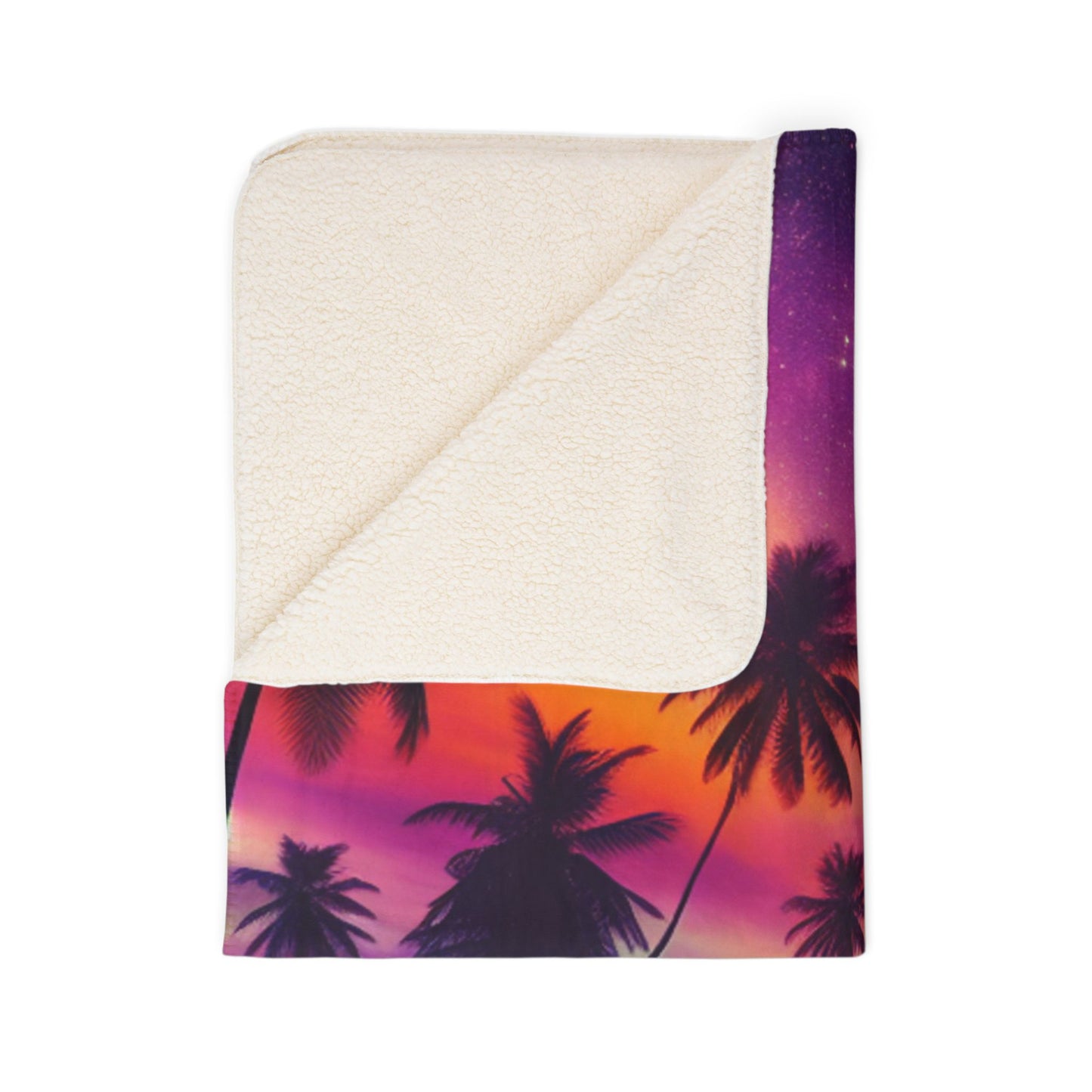 Sherpa Fleece Blanket with Tropical Beach Sunset and Palm Trees Paradise Dusk: An Equatorial Serenade"