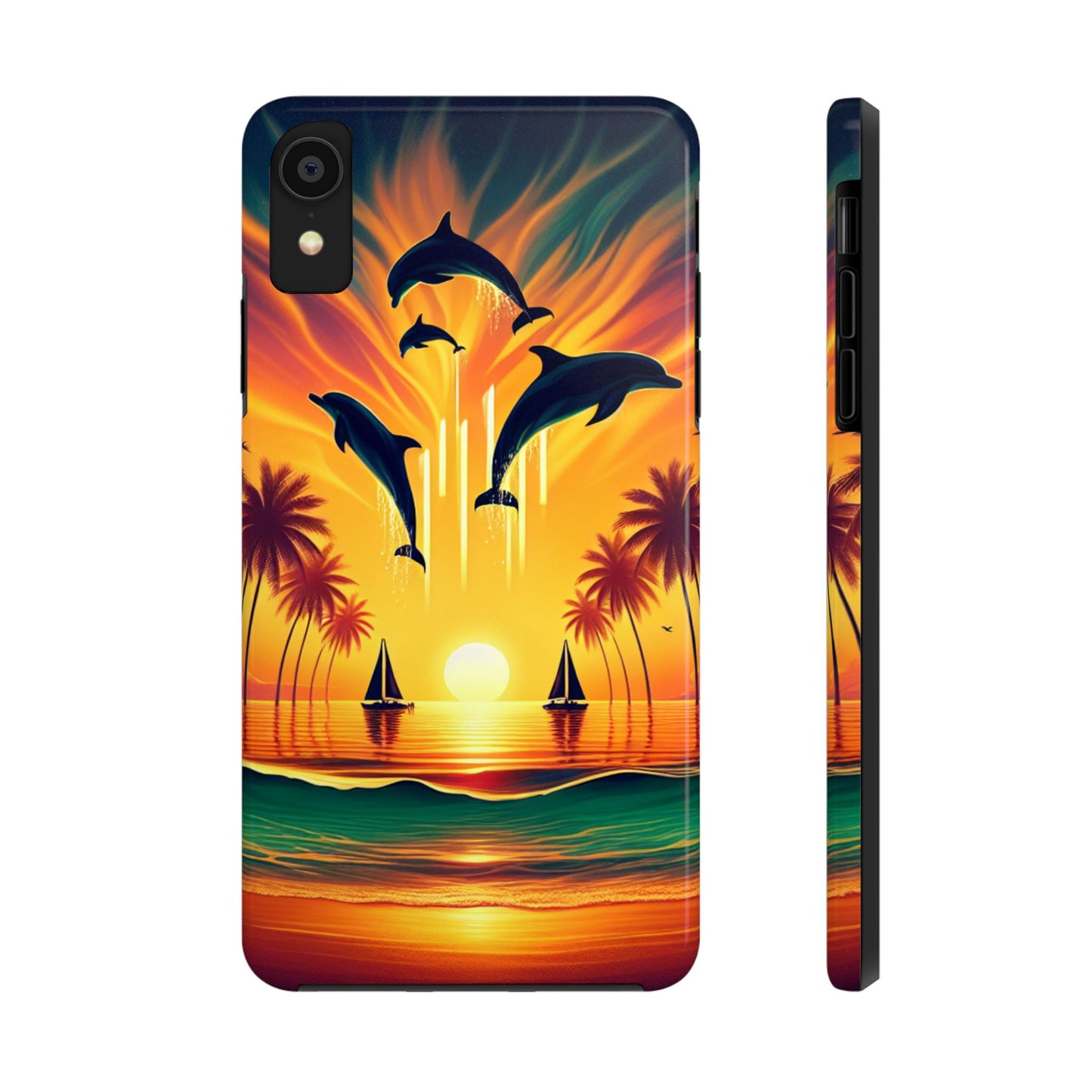 Iphone 16 15 14 13 12 11 10 9 8 7 Pro Plus and Max Tough Phone Case "Paradise Serenity: Twilight Oasis" - 1111 Tropical Beach Art