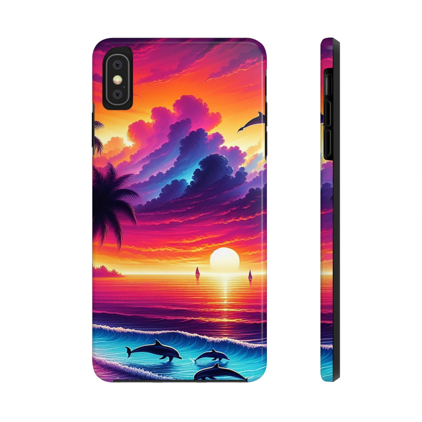 Iphone 16 15 14 13 12 10 9 8 7 Pro Plus and MaxTough Phone Case "Sundrenched Serenity: A Tropical Beach Twilight" - 1111 Tropical Beach Art