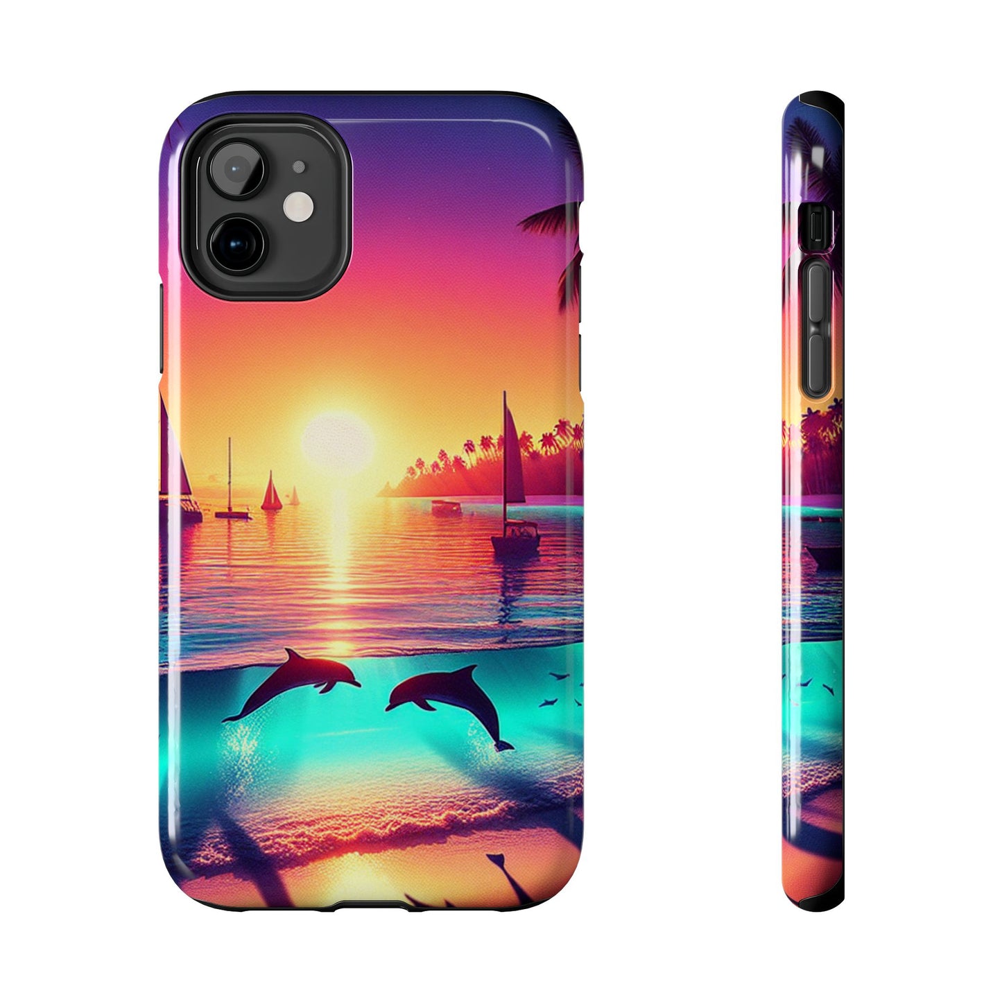 Iphone 16 15 14 13 12 11 10 9 8 7 Pro Plus and MaxTough Phone Case "Paradise Embrace: An Enchanting Sunset Symphony" - 1111 Tropical Beach Art