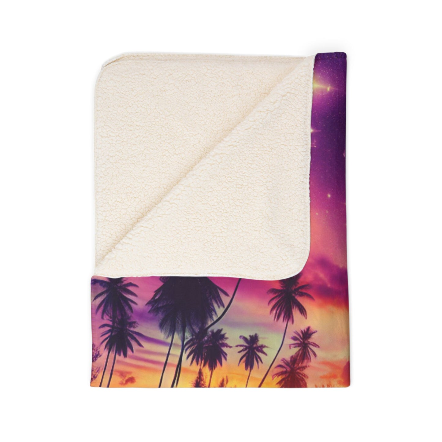 Sherpa Fleece Blanket with Tropical Beach Sunset and Palm Trees Paradise Dusk: An Equatorial Serenade"