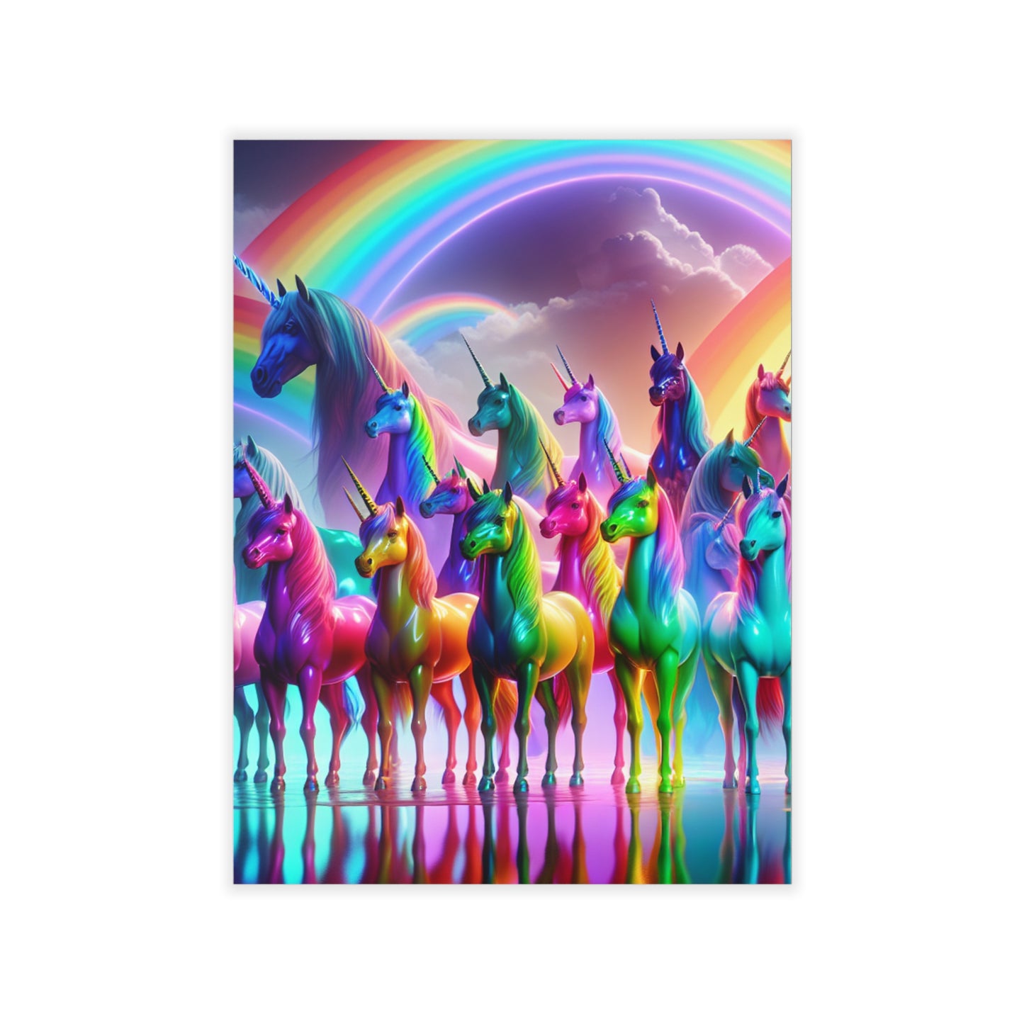 Whimsical NEON Unicorns in Rainbows Repositionable Wall Art Decals