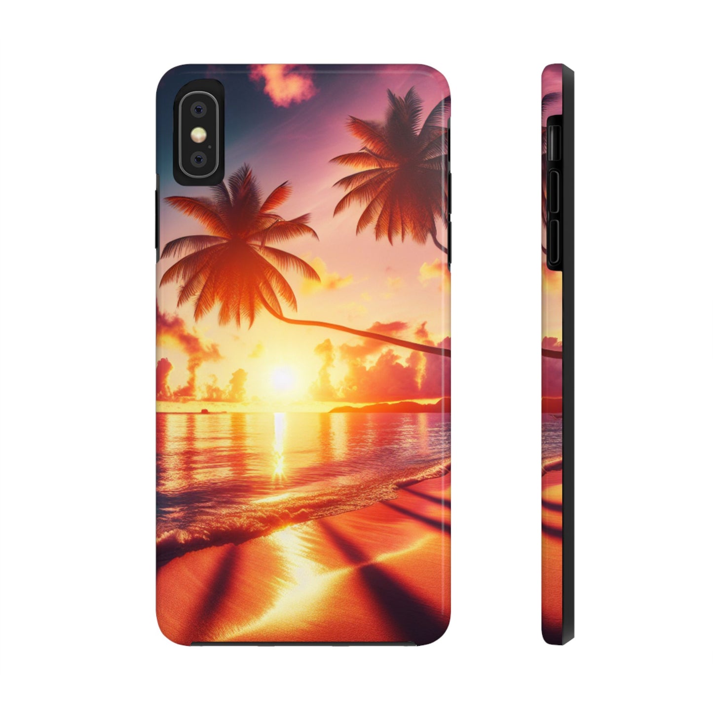 "Serenity Hues: A Tropical Sundown Symphony" - Tropical Beach Sunset Art Iphone and Samsung Tough Phone Case Galaxy s20 s21 s22 s23 s24