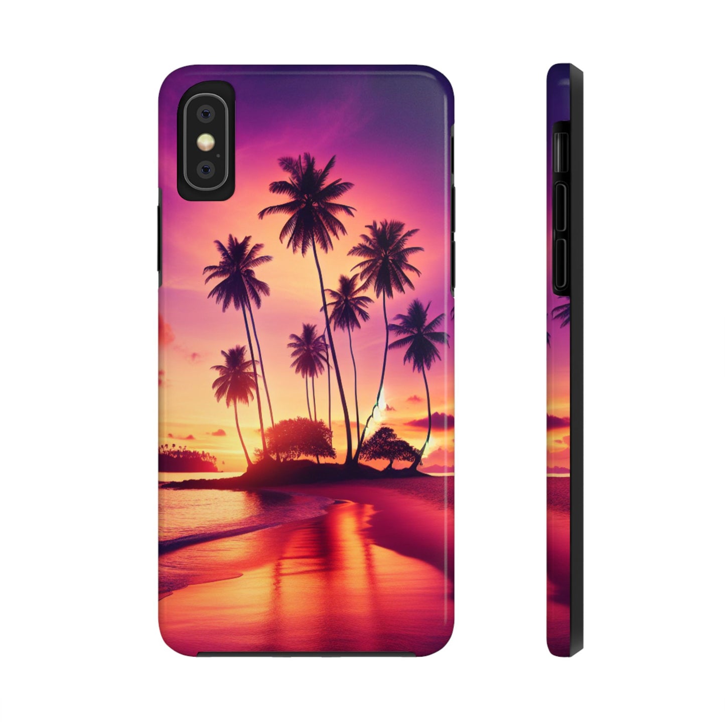 "Paradise Dusk: A Tropical Sunset Symphony" - Tropical Beach Sunset Art Tough Phone Case for Iphone and Samsung Galaxy s20 s21 s22 s23 s24